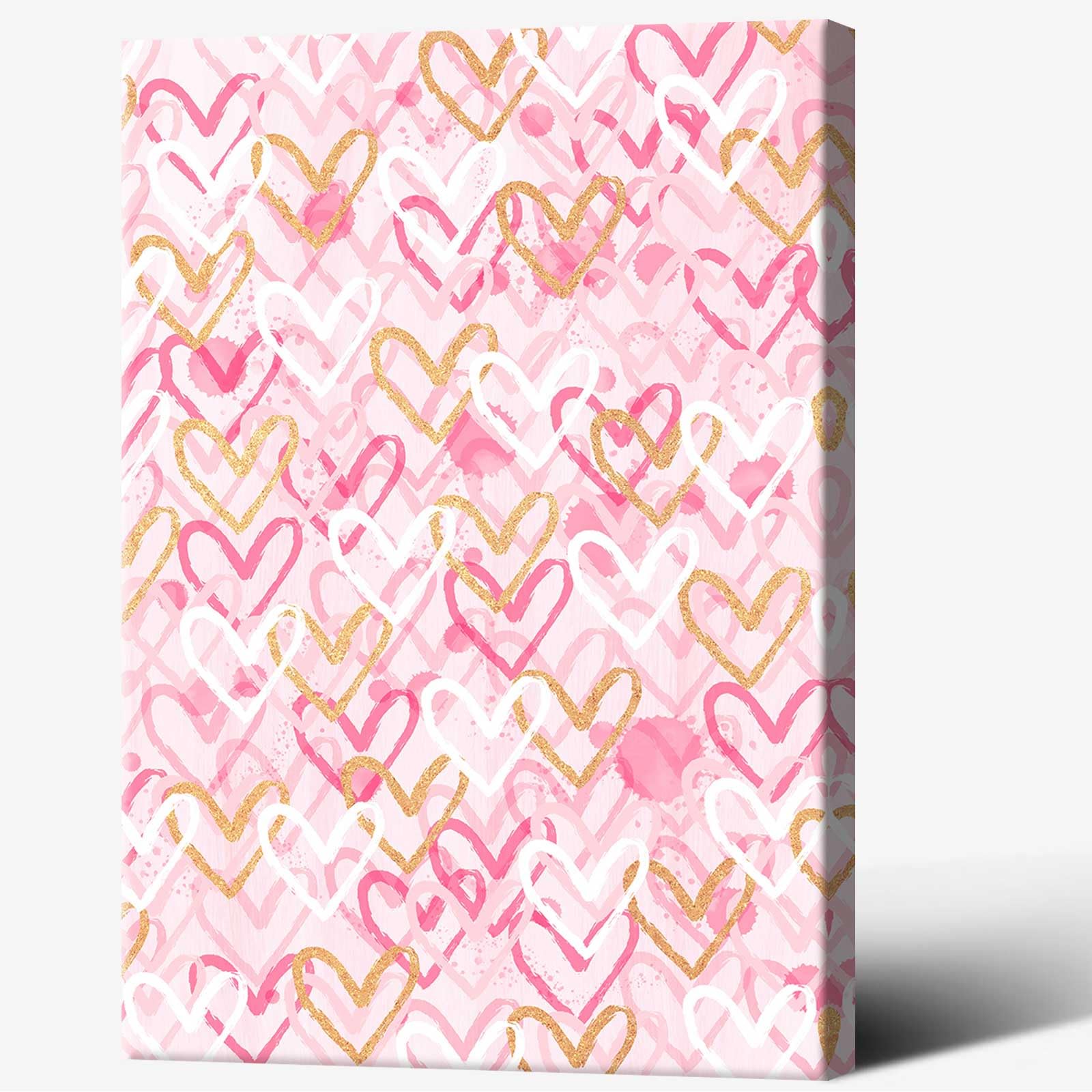 Pink And Gold Canvas Wall Art Heart Artwork Pink Aesthetic Posters Abstract Love Paintings Preppy Wall Art Decor 12x16in Framed