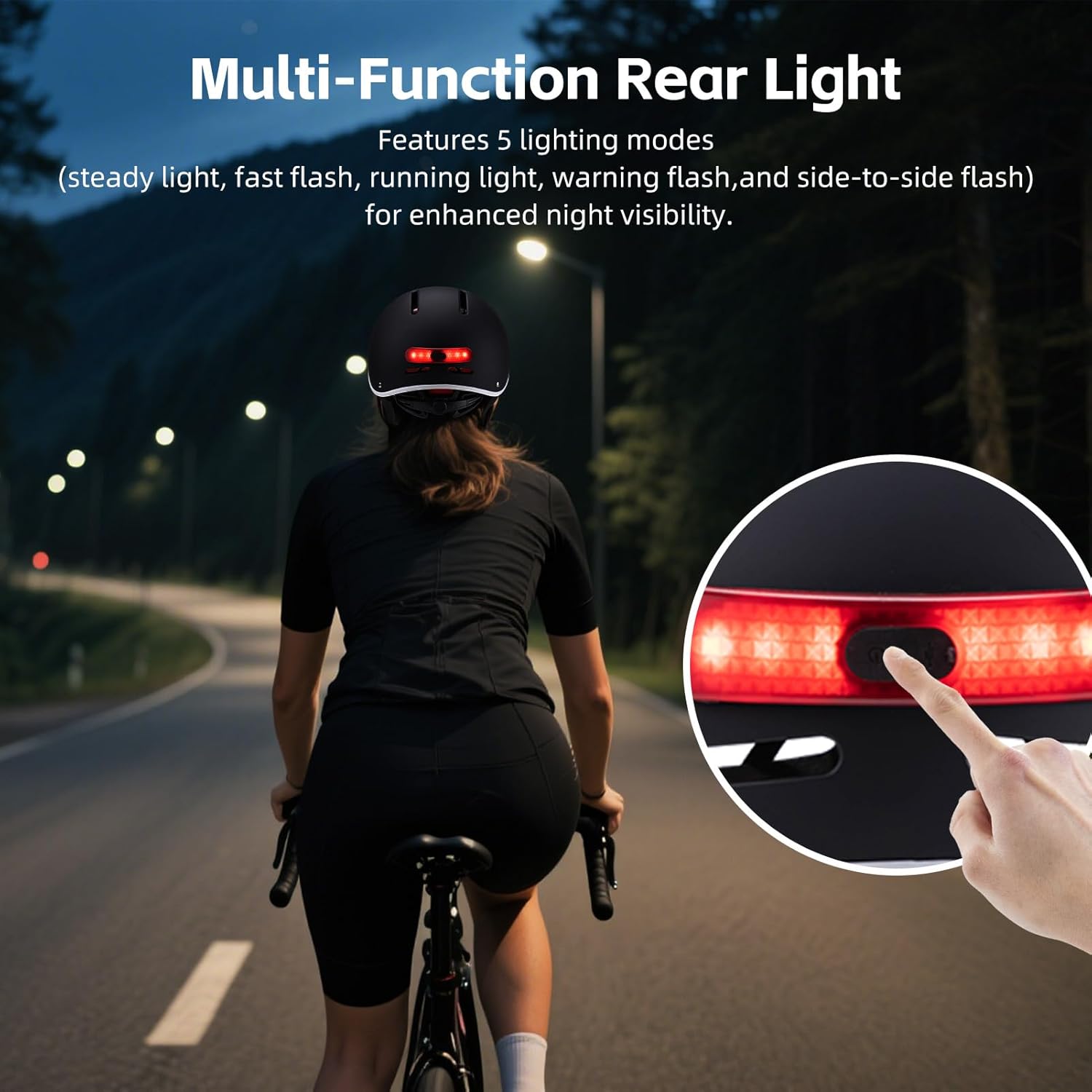 Bike Helmet with USB Rechargeable LED Rear Light, Adjustable Cycling Helmet with Visor, Mountain Bike Scooter Helmets for Adult Men Women Night Riding