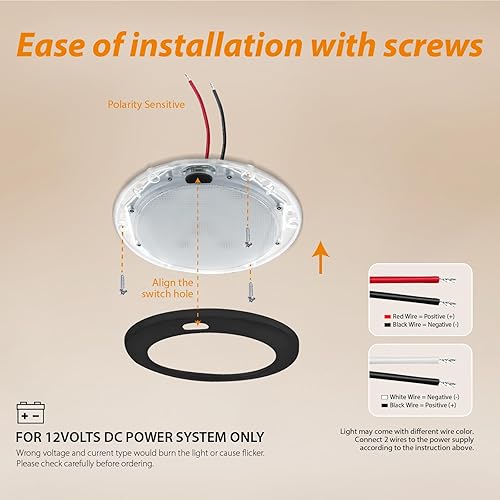 Miniatura 6 de Dream lighting Lámpara de techo LED interior de RV de 5 pulgadas y 12 voltios con interruptor de iluminación blanca suave de 4000 K, 320 lúmenes