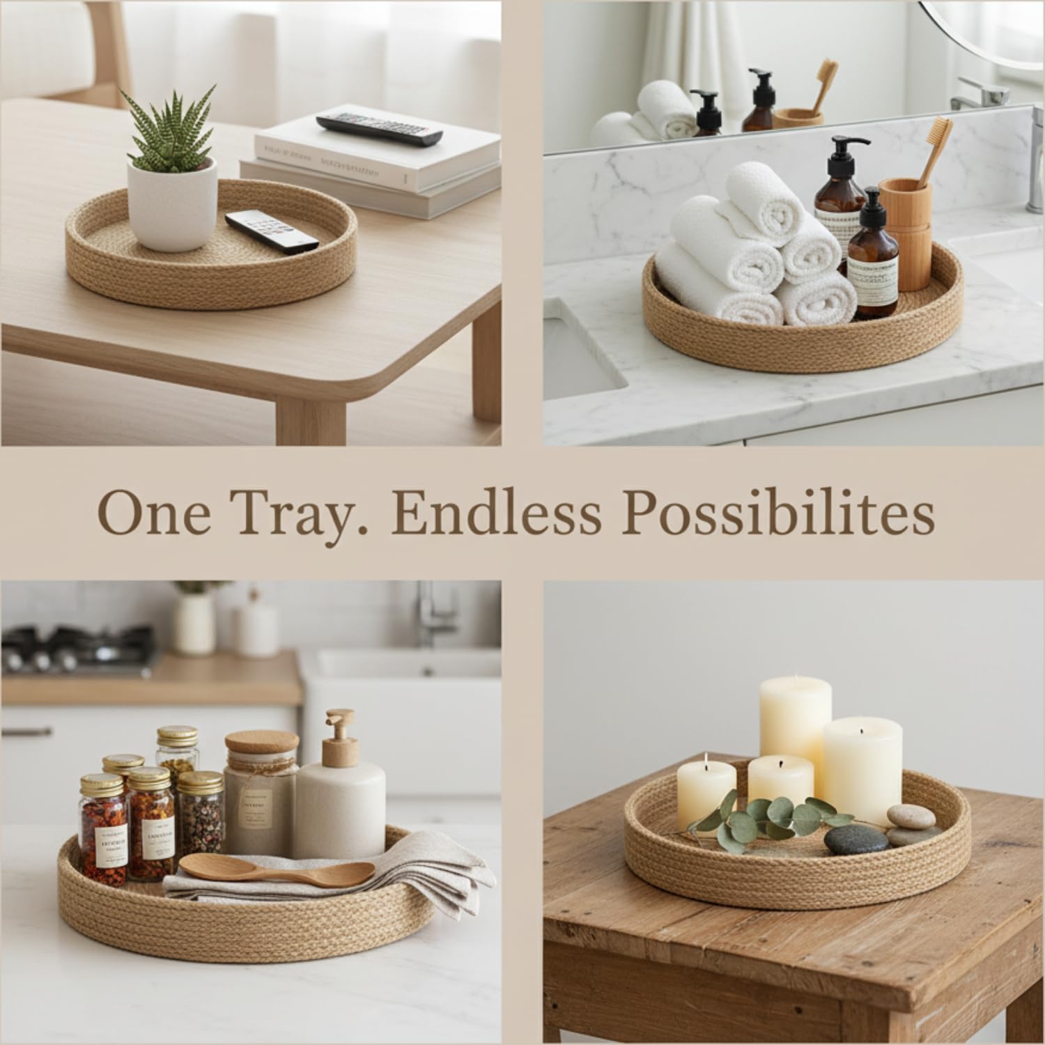 BOBBINY Rope Tray - Decorative Round Tray for Home Decor -3