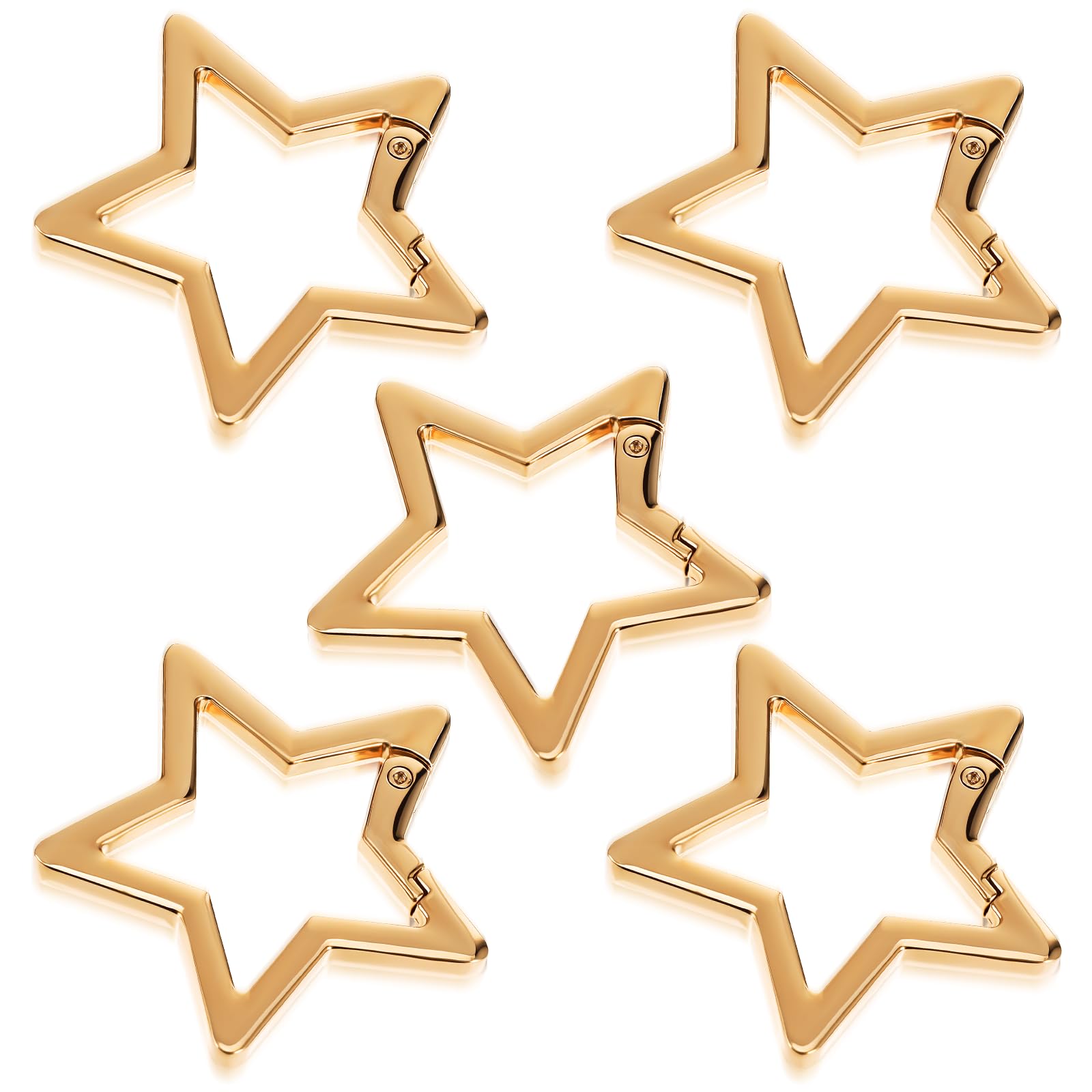 Yuanchu 5Pcs Silver Star Shaped Keychain Clip, Heavy Duty Carabiner Snap Hook Holder for Keys Zinc Alloy Star Carabiner Metal Key Ring Carabiner Clip for Camping Hiking Fishing (Gold)