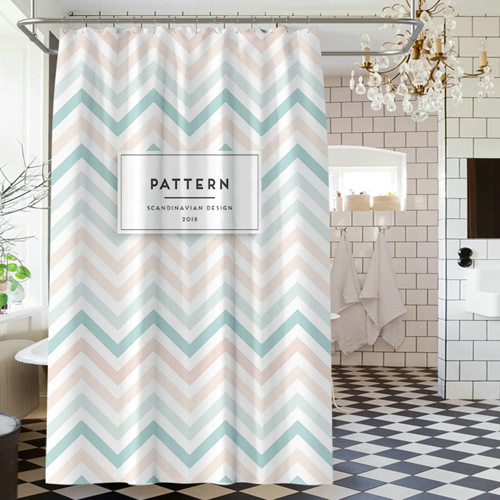 Tenda della Doccia del Bagno, Tenda Doccia Lettere A Strisce Ondulate Tenda Doccia 240x200CM