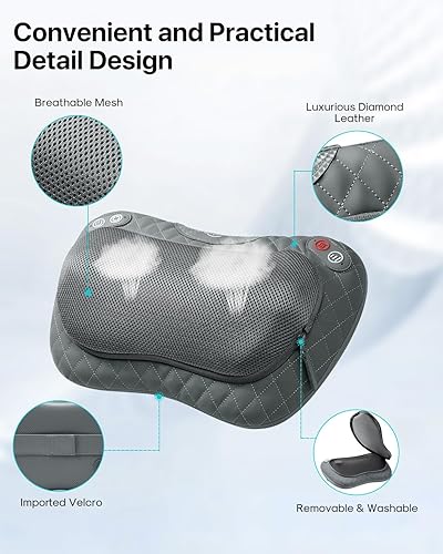 Miniatura 6 de ALLJOY Masajeador Shiatsu inalámbrico de cuello y espalda con calor relajante, almohada de masaje 3D recargable para aliviar el dolor muscular, uso