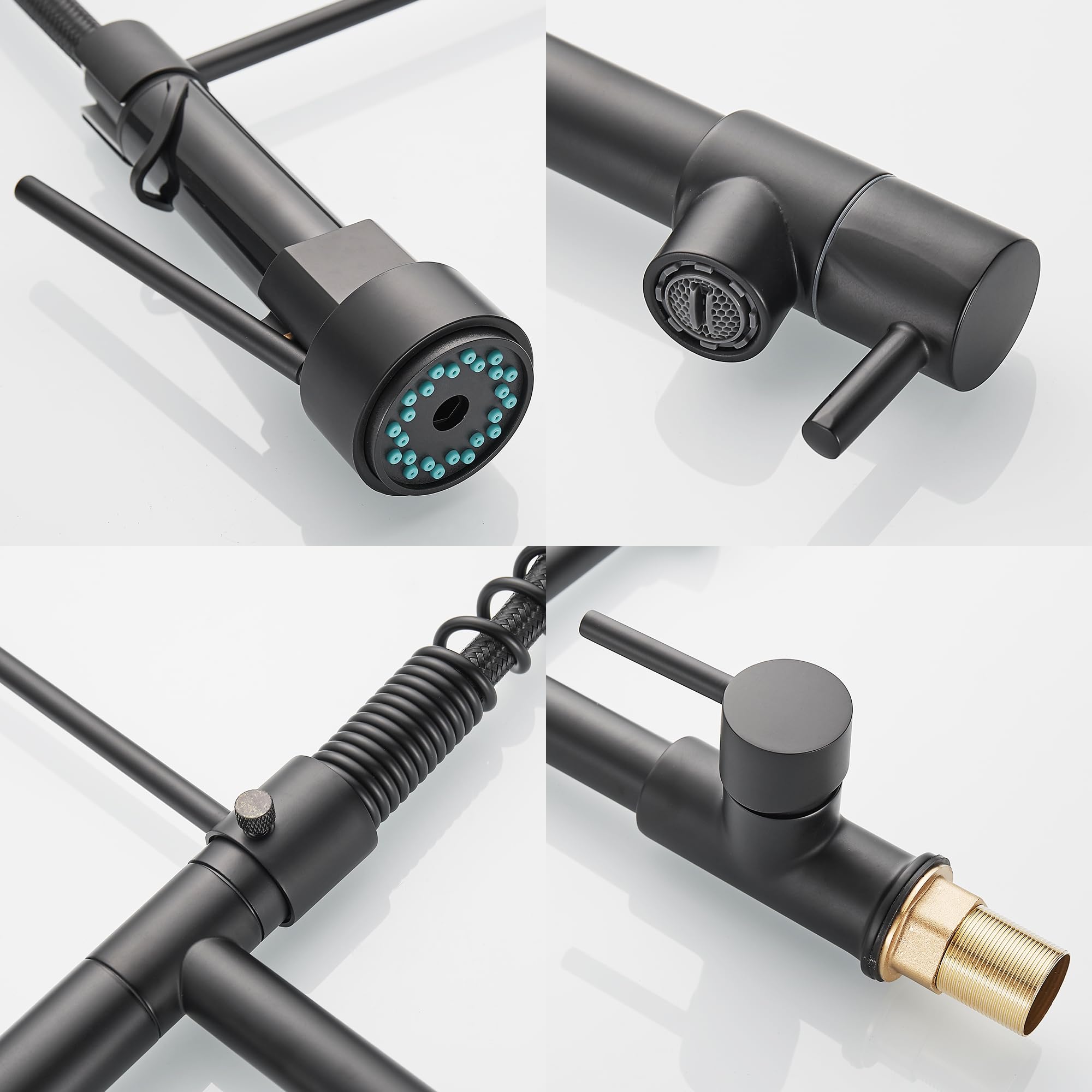 Grifo de cocina con rociador extraíble de arco alto, grifo de cocina de una sola manija con resorte, grifo de fregadero de cocina mate negro