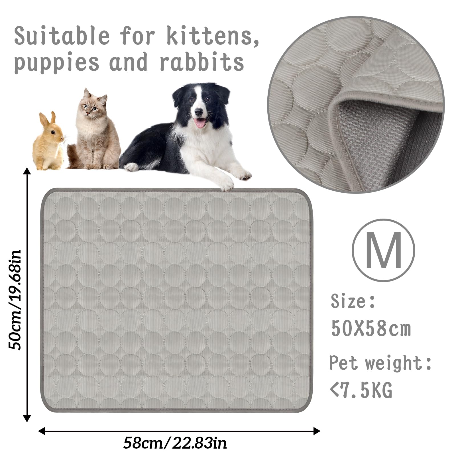Dog Cooling Mat Self-Cooling 62 x 50 cm Cooling Mat Dog Grey Cooling Mat for Dogs Size M Cooling Mat for Cats Cats Washable Pet Cooling Mat for Home On the Go or in the Car - Image 2