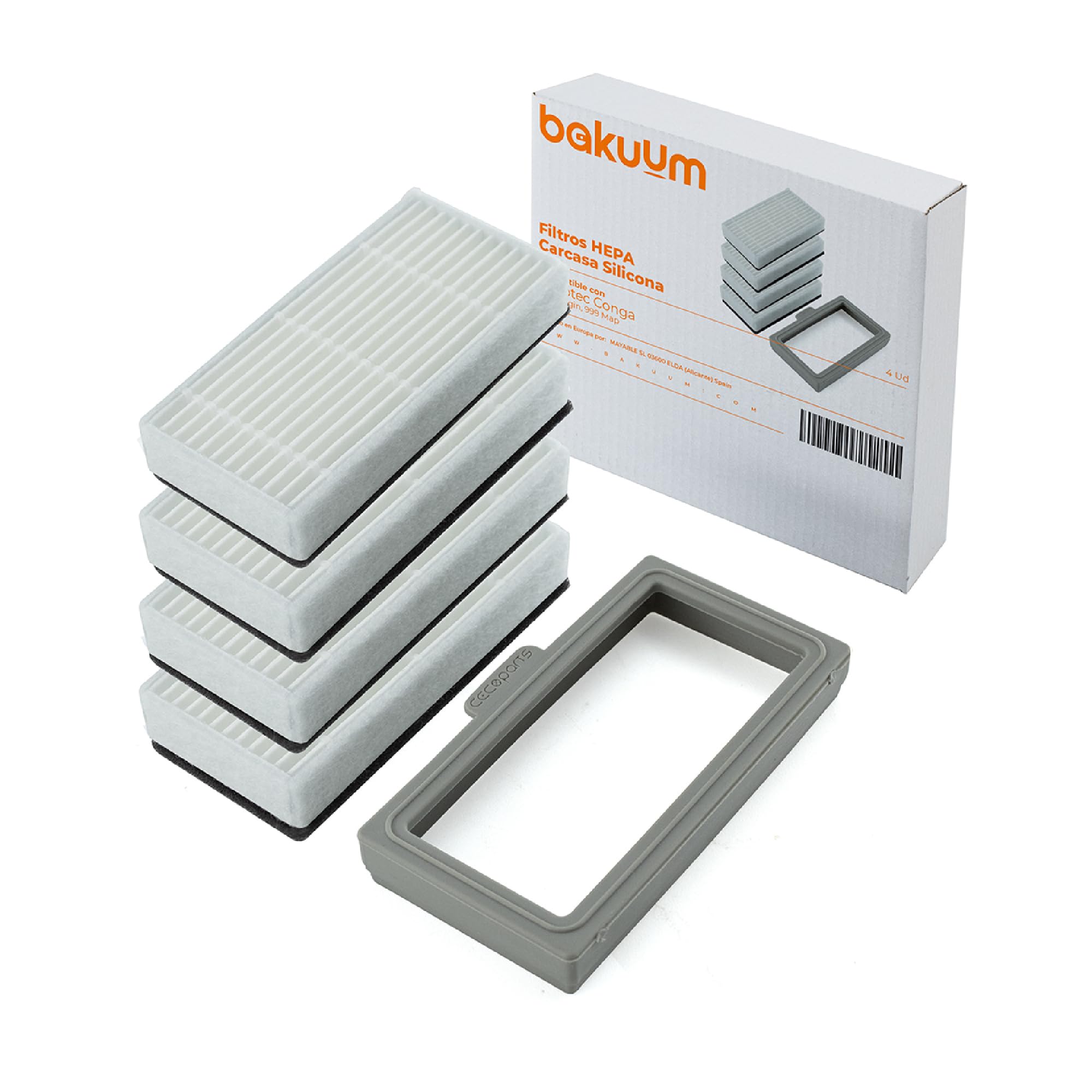 4 Filters + 1 Silicone Case for Conga 999 ORIGIN .Conga 999 MAP. Pack of Filters. Pack of spare parts and accessories consumables for robot vacuum cleaner
