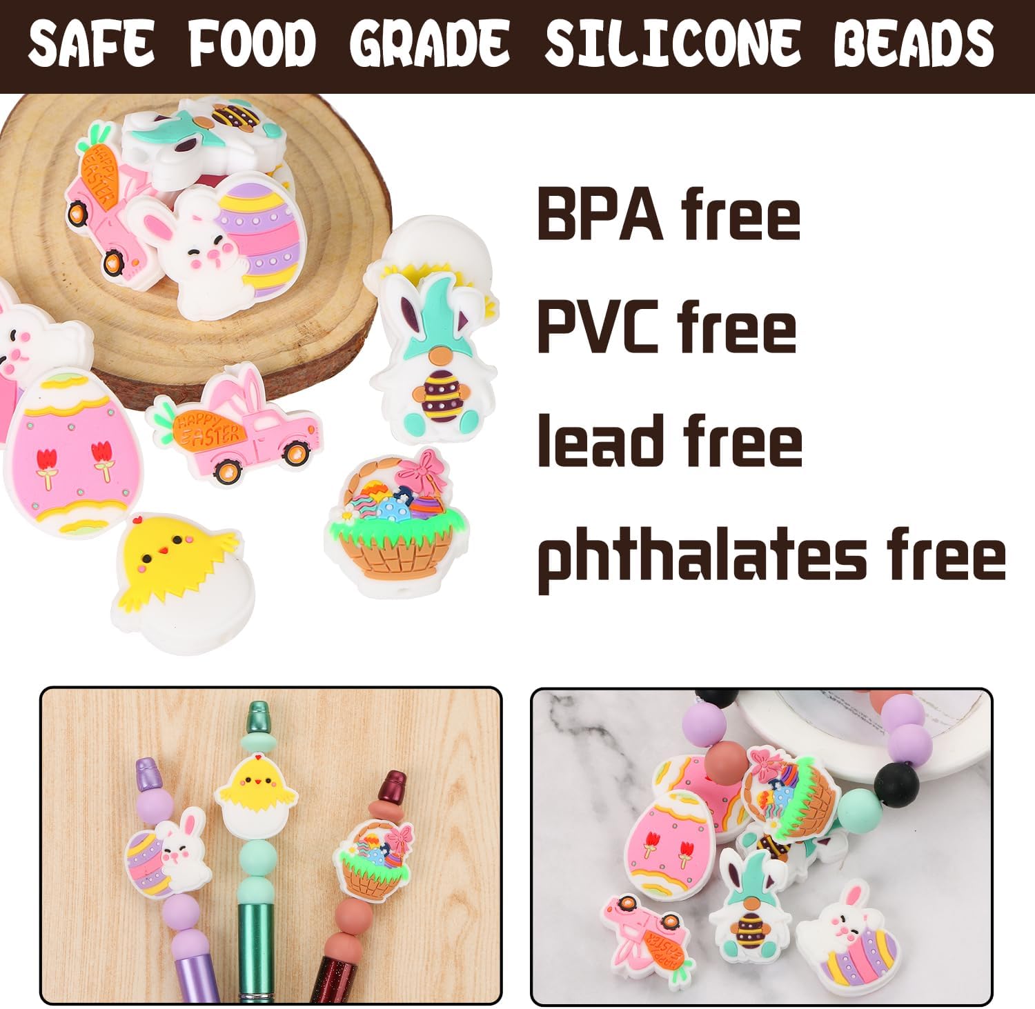 12 PCS Silicone Focal Beads for Pens Characters Easter Theme Silicone Bead for Keychain Making Beads Bulk for Jewelry Making Bracelet Necklace Handmade Crafts - Image 3