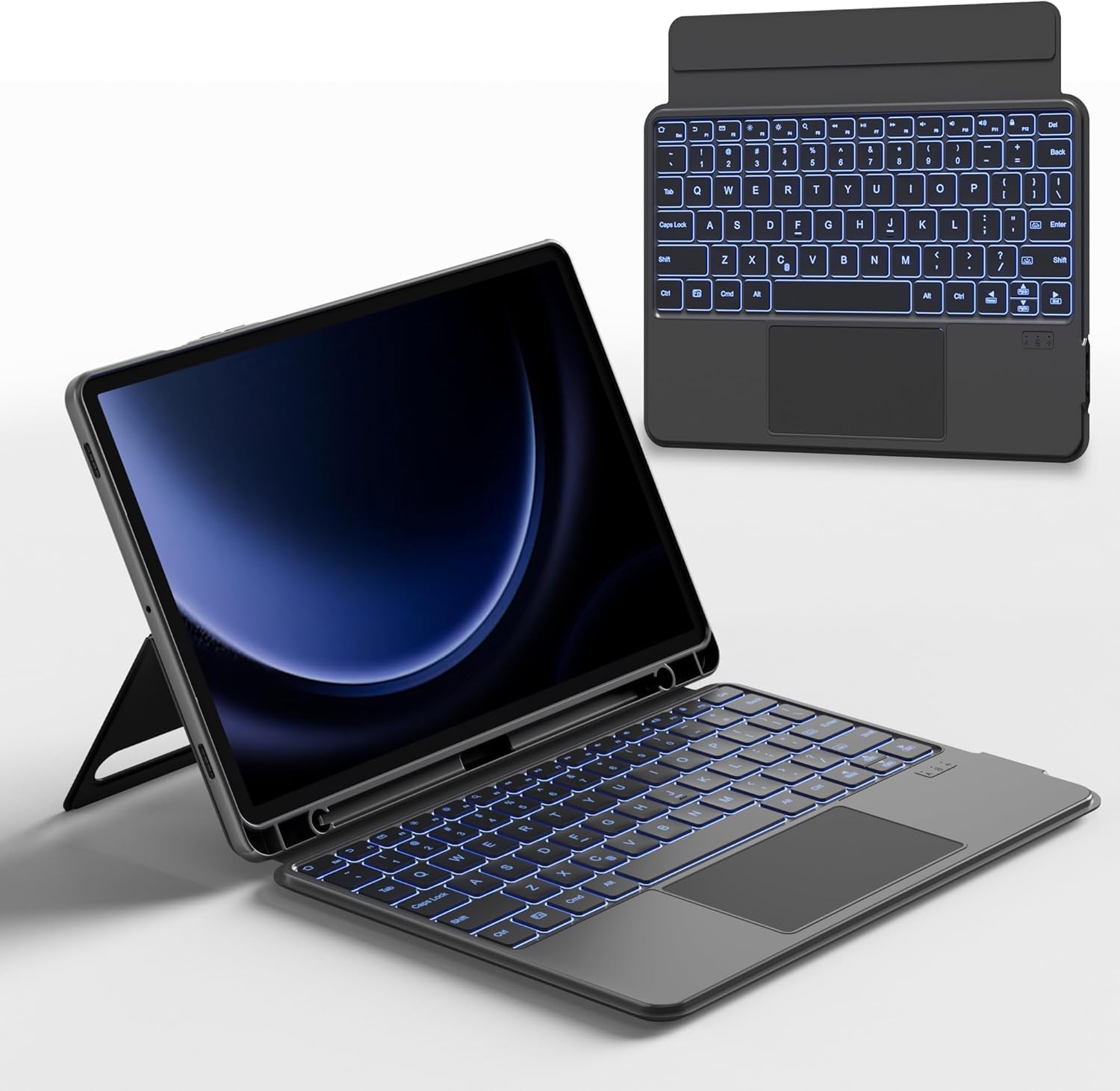 MICROWARE Detachable Keyboard Cases for 12.4-inch Samsung Galaxy Tab S7+/S8+/S7FE, Built-in S Pen Holder, Trackpad, 7-Color Backlit, Shortcut Keys, Infinite Viewing Angles Stand-image-17