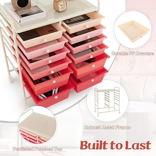 Vista 151 de LDAILY Carrito de almacenamiento con ruedas de 15 cajones, carrito rodante con cajones para aula, organizador de manualidades con ruedas con marco