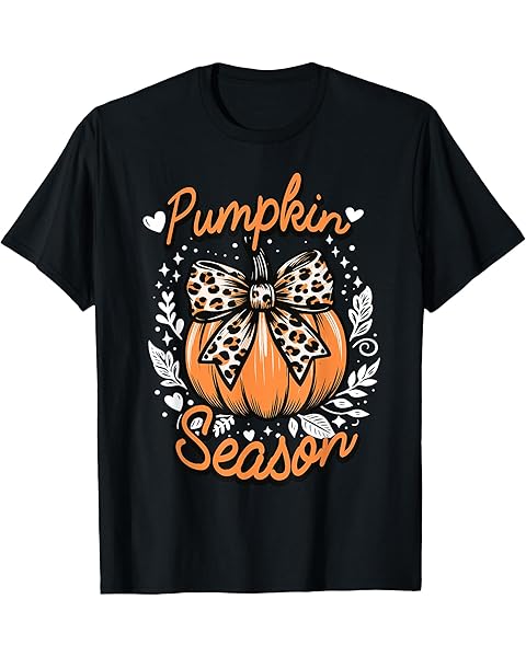 Coquette Bow Pumpkin Season Autumn Fall Leaves Thanksgiving T-Shirt