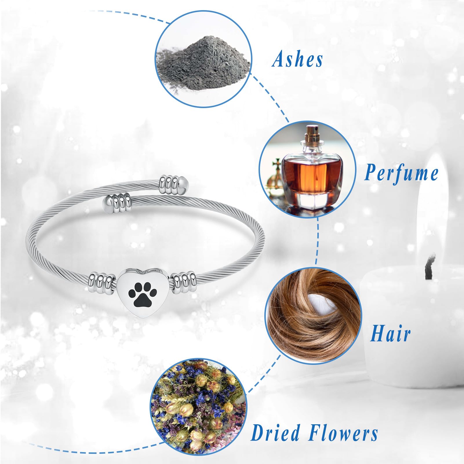 QGJNSGC Cremation Bracelet for Ashes Memorial Jewelry Stainless Steel Pet Paw Heart Shape Urn Pendant Bangle Loved Ones Funeral Ashes Holder Keepsake Gift - Image 3