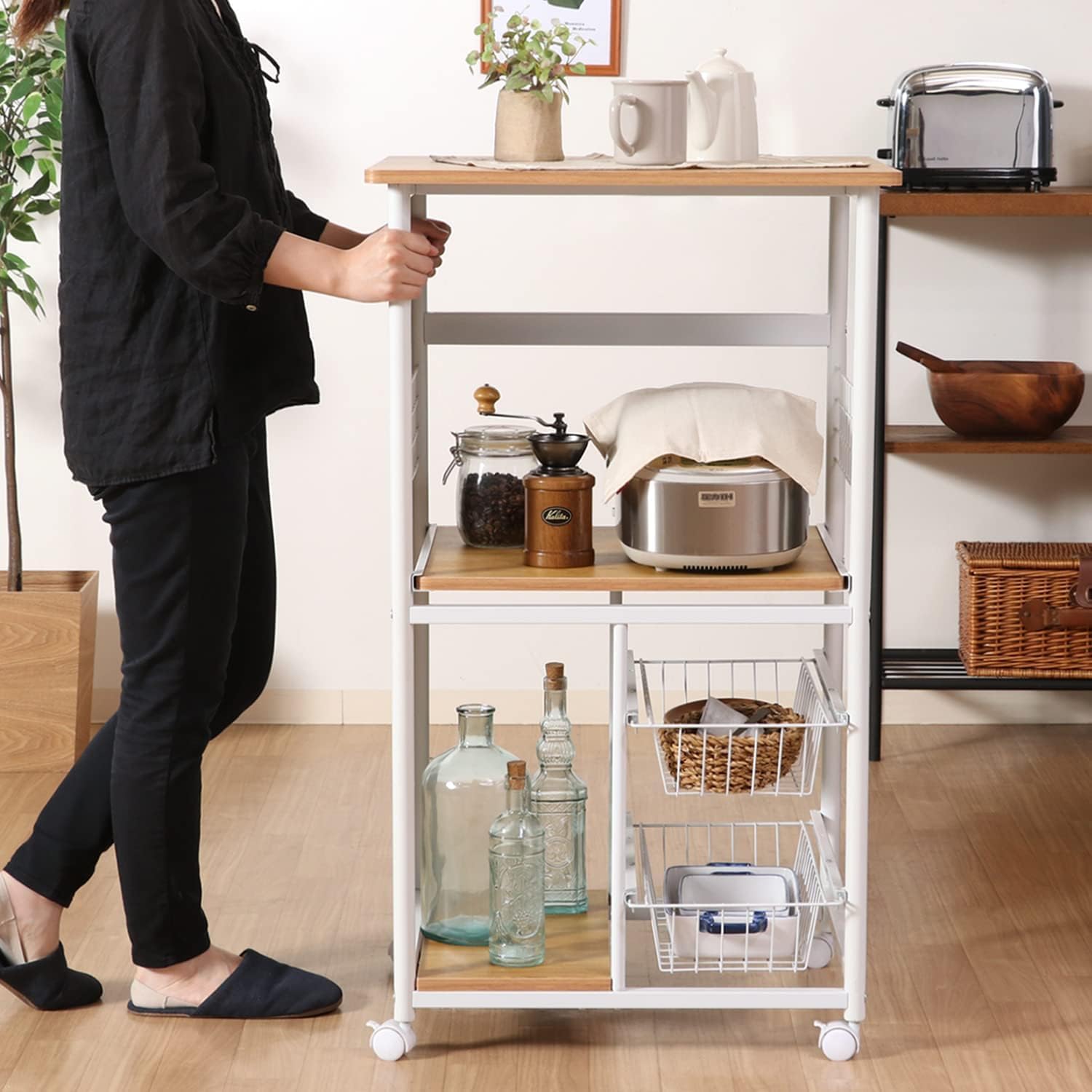 不二貿易 キッチンワゴン キャスター付き キッチンラック レンジ台  