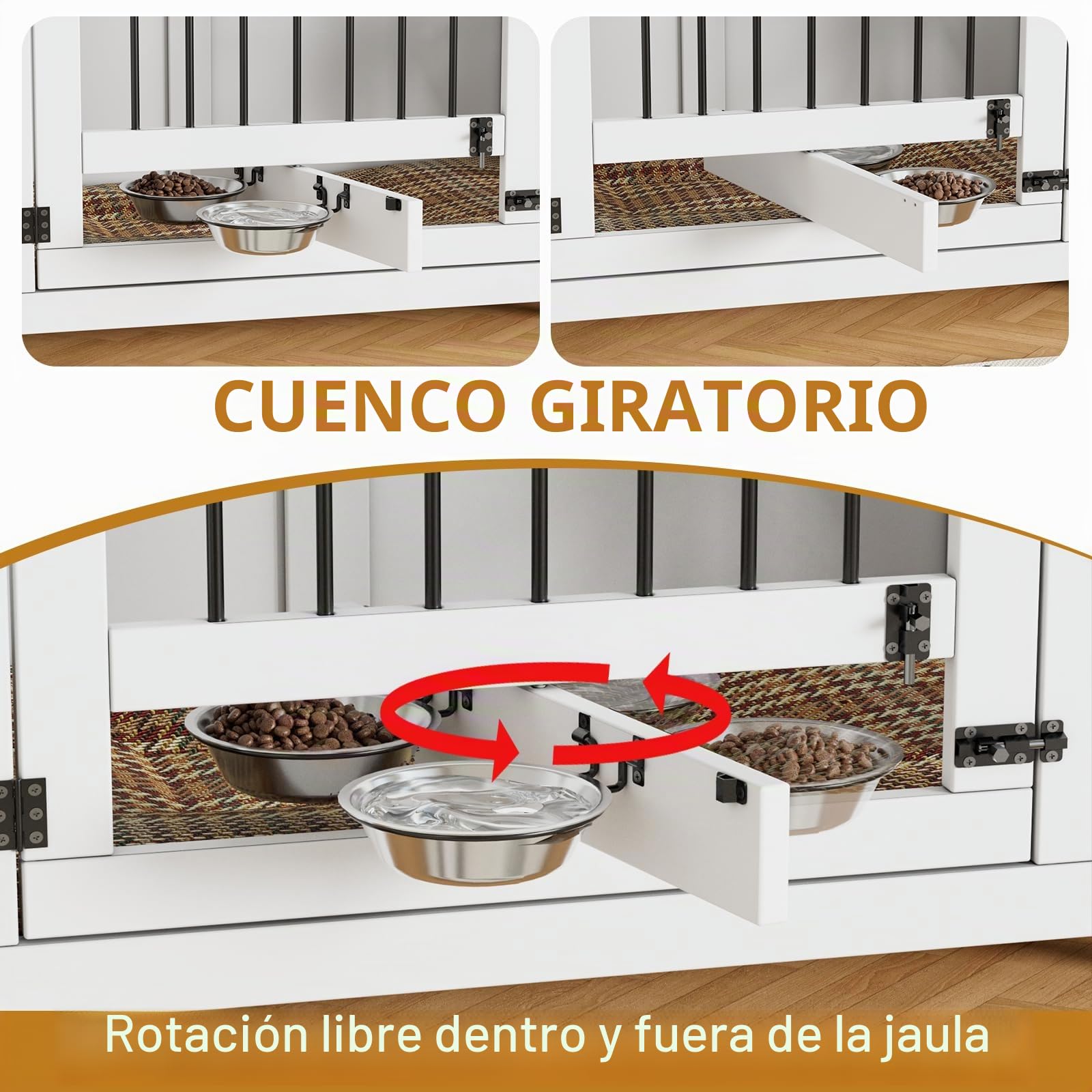 Mueble jaula grande para perros de 41,3", plegable, caseta de madera para perros (15,9-27,2 kg) con 2 cuencos, mesa auxiliar interior estilo granja