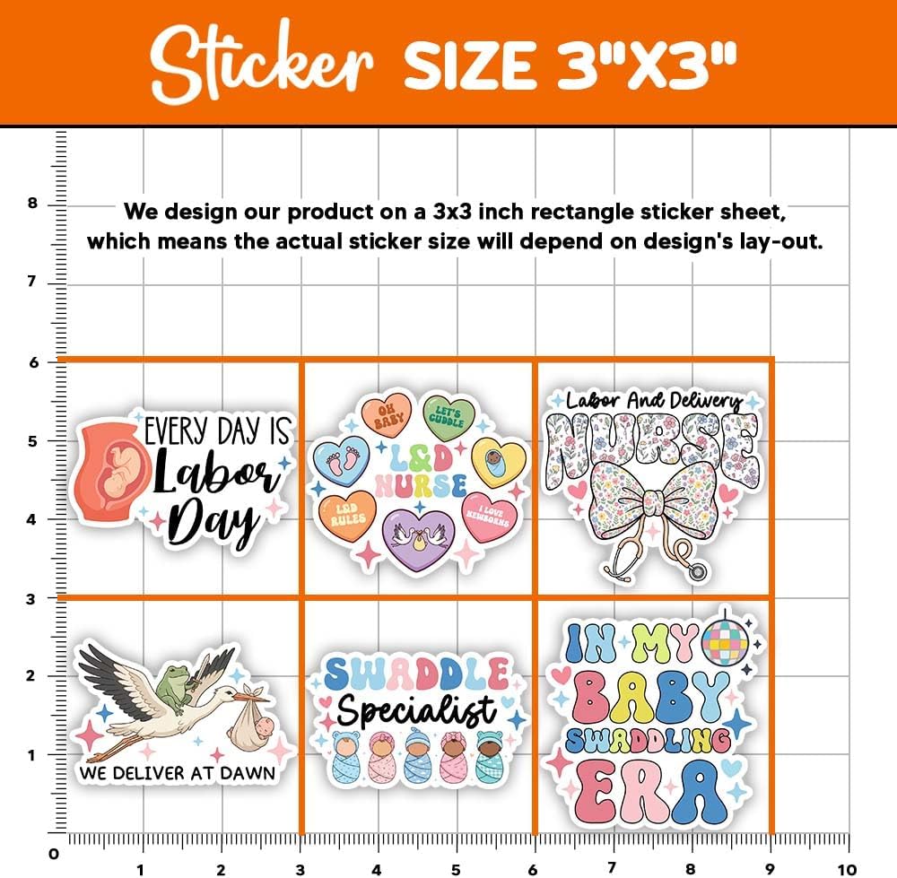 MAIANEY (15Pcs, 3in) L&D Nurse Sticker Pack – Labor and Delivery Nurse Stickers, Funny Medical Nurse Decals, Tiny Humans Maternity Theme, Waterproof Vinyl image 4