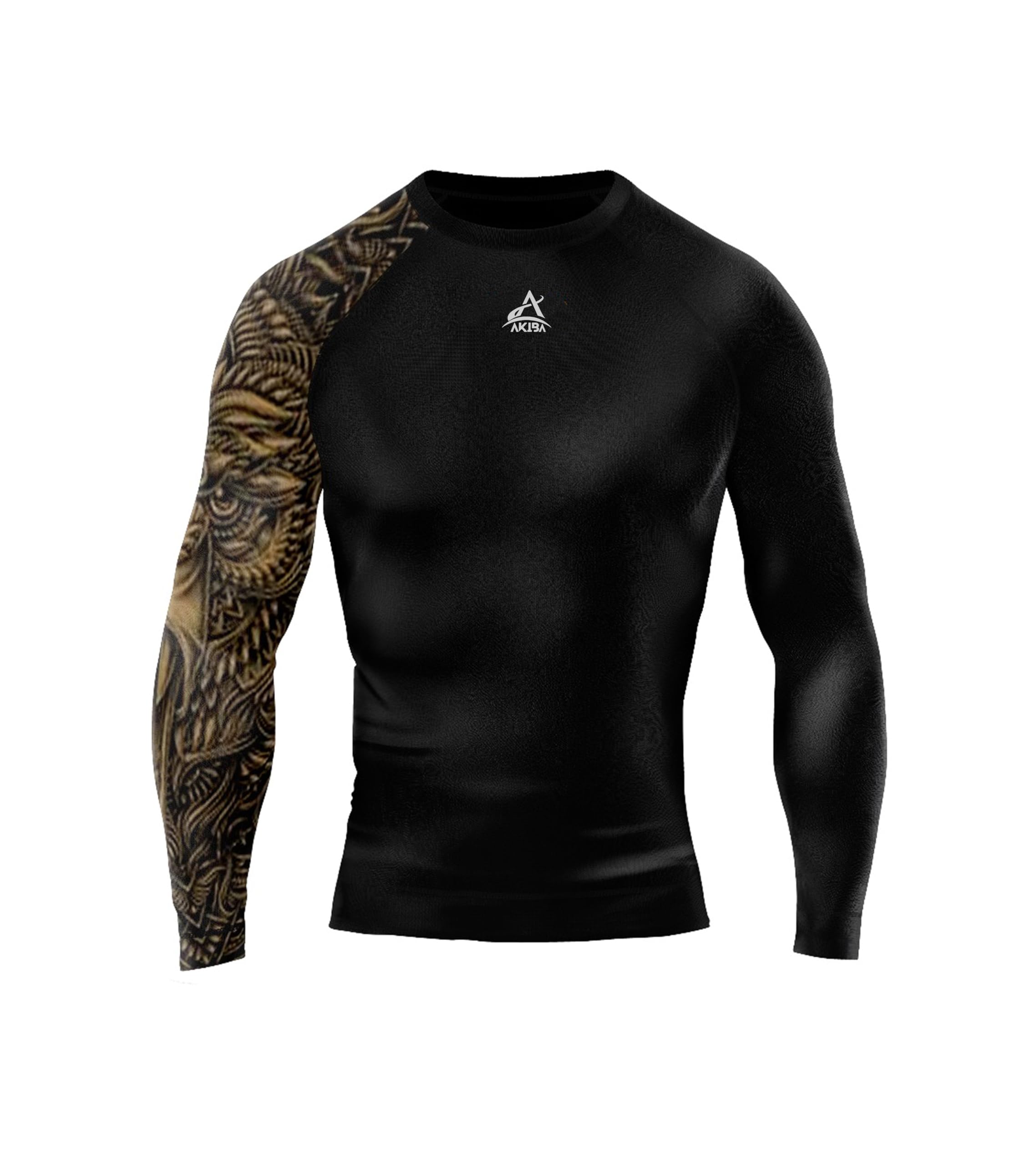 AKIBA Full Sleeve Compression Rash Guard for Men (Black, 38) | High-Performance Fit Athletic Shirt for MMA, BJJ, Gym, Running, Cycling | Moisture-Wicking, Durable Fabric with Crew Neck Design 1