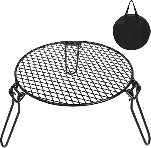 REDCAMP Parrilla plegable para fogata para fogata individual, trípode portátil de hierro con parrilla de acero para hoguera, horno holandés,
