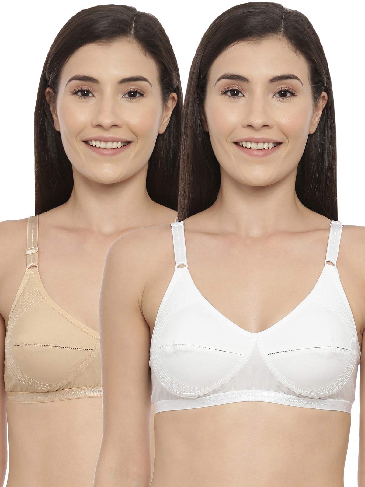 BLOSSOMWomen's Double Layered Medium Coverage Non Wired Non Padded 100% Cotton Back Closure Everyday Bra [ Well Support Bra White/White ]