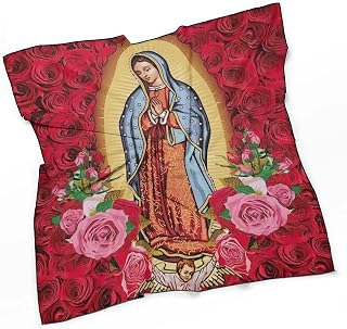 Our Lady of Guadalupe Hair Bandana Virgin Mary Silk Scarf Kerchief Square Scarf Wrap Neck Scarf for Women