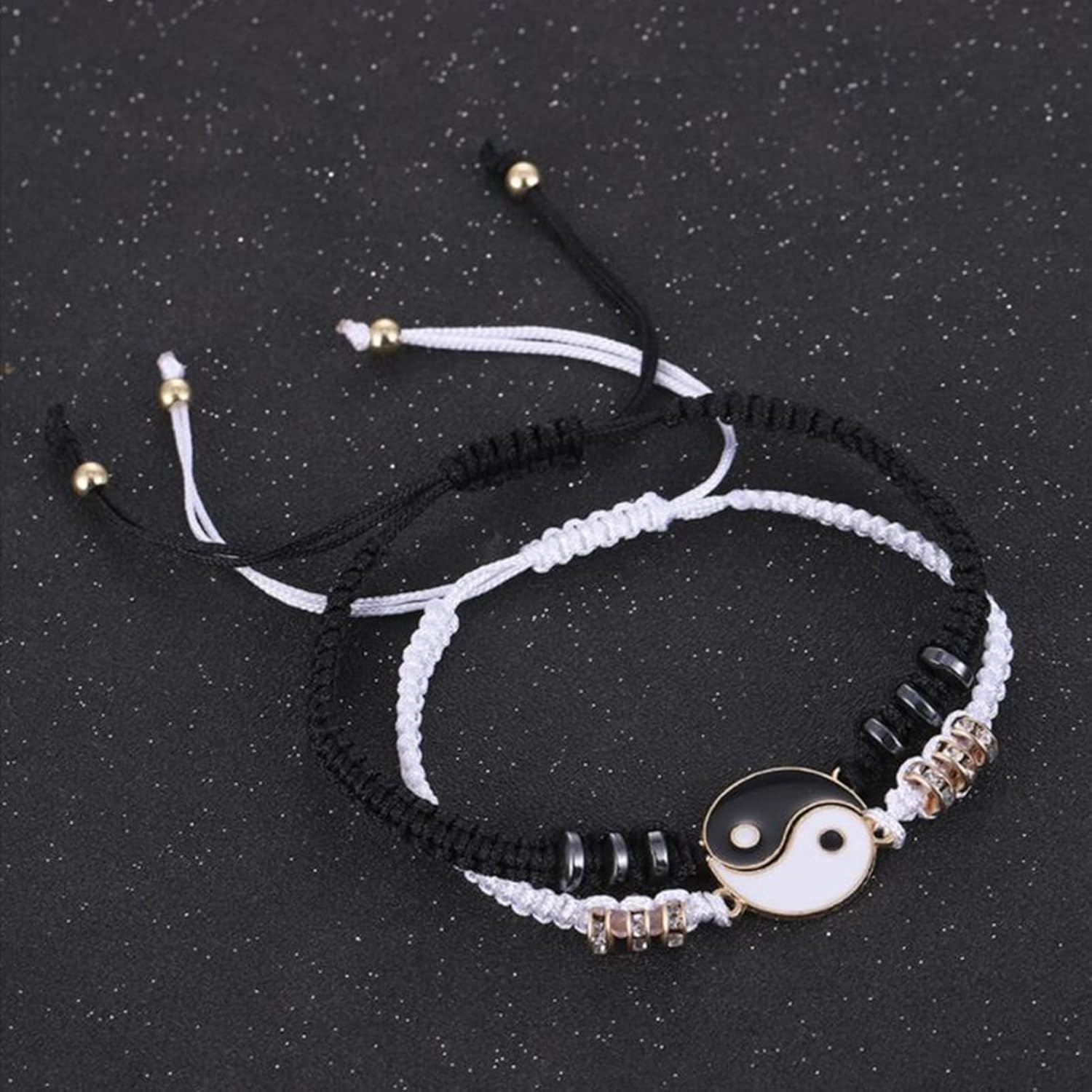 2 Pcs ArtCentury Yin Yang Bracelet, Black and White Matching Adjustable Bracelet Traditional Chinese Weaving Handicrafts Suitable for Couples and Friends Commemorative Thanksgiving and Christmas Gifts