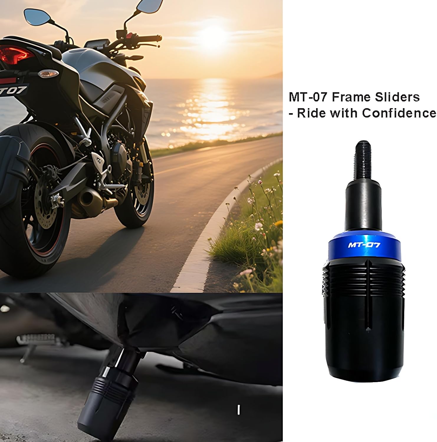 Blue CNC Frame Sliders Fit for Yamaha MT07/FZ07/Tracer 700 (2014-2025) - Easy Install Crash Protection