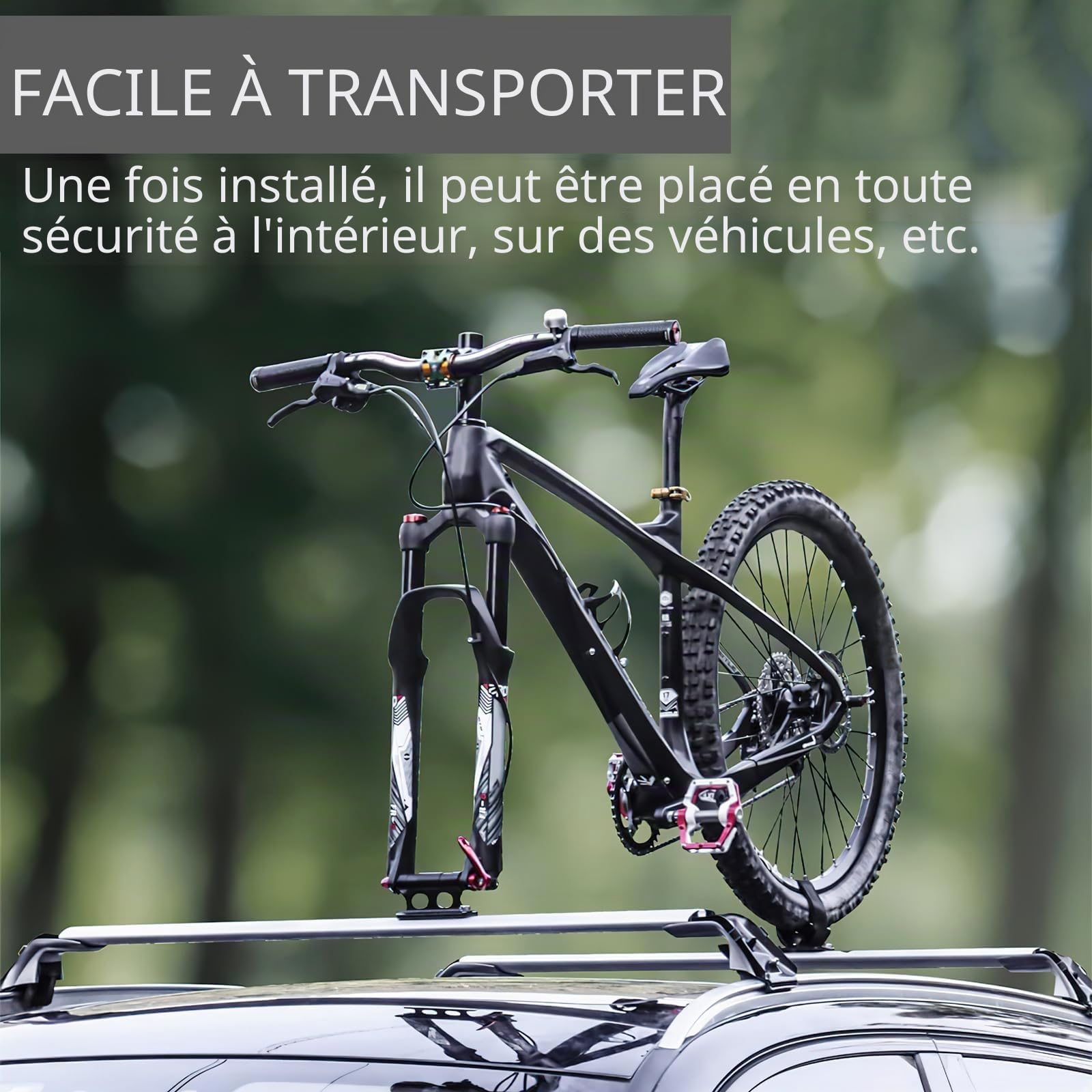 HENGBIRD 2 pièces de support de fourche pour vélo en alliage d'aluminium, support de toit pour vélo de voiture à verrouillage rapide, support de fourche pour vélo polyvalent pour 5/12/15x100mm