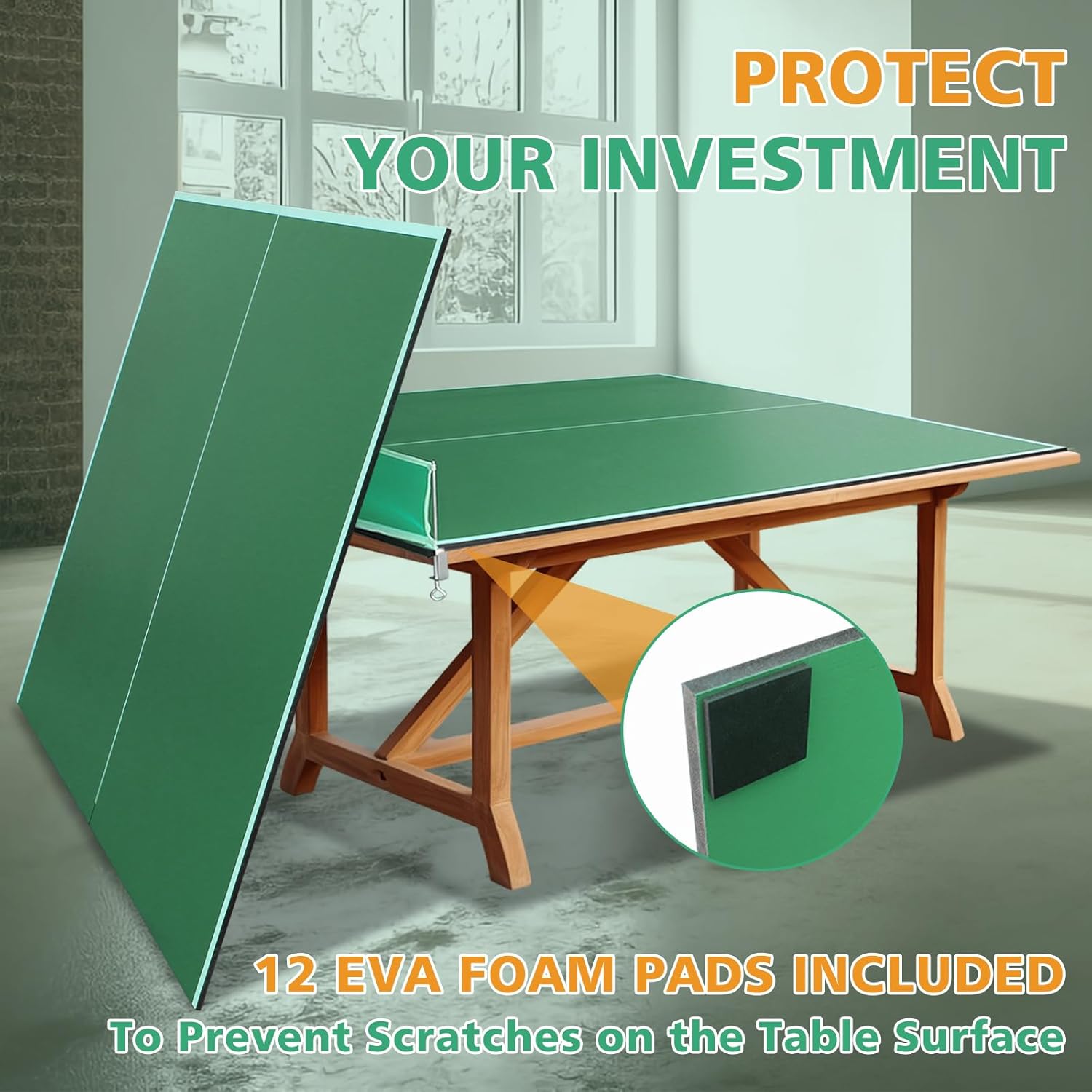 Ping Pong Conversion Top, 8 FT / 9 FT Foldable Table Tennis Topper for Pool & Billiard Tables, 12MM MDF, Compact Storage, Net & Posts Included, Easy Setup, Indoor Use