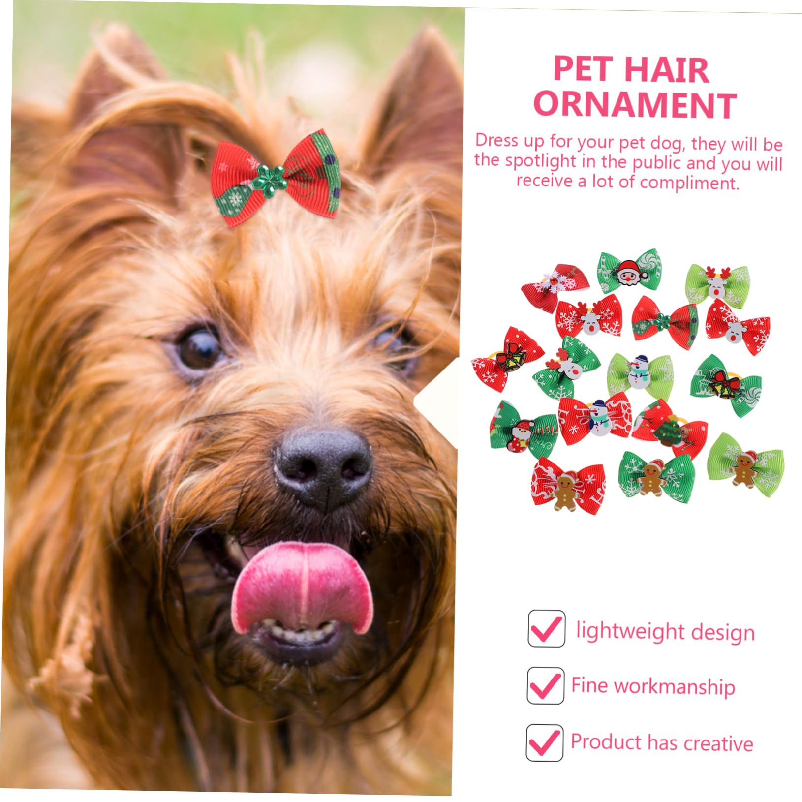3 Juegos De Bandas De Pelo para Mascotas Lazos Navideños Cuerdas para El Pelo De Perros Accesorios Elegantes para Perros (100 Unidades)