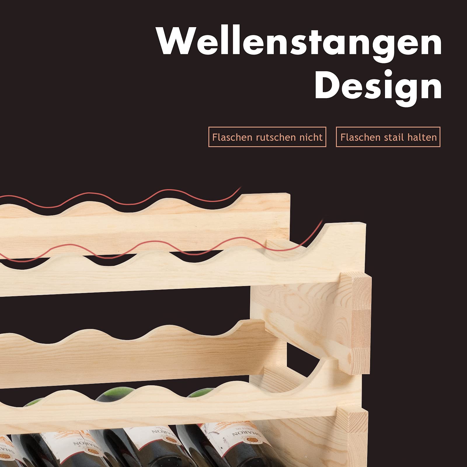 GOPLUS Weinregal Holz stapelbar, Flaschenregal für 36 Flaschen, Weinflaschenregal Weinständer mit 6 Fächern, Wine Rack Weinhalter für Keller Bar Lagerraum, 63 x 28 x 85 cm, Natur