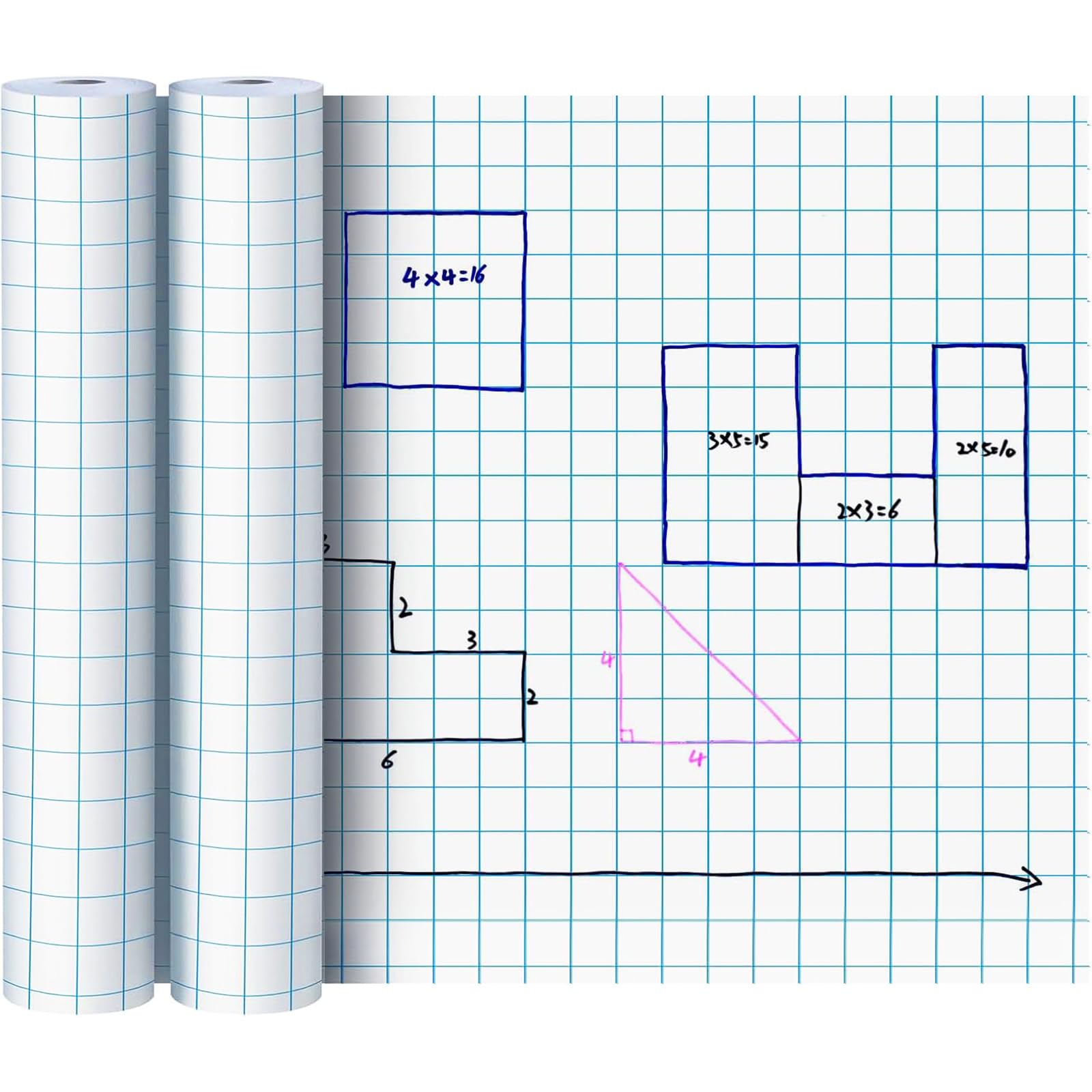 Jetec 2 Rollen Millimeterpapier, großes Millimeterpapier, Gitterpapier, Papierrasterrolle mit 2.5 cm Rasterlineal für Zuhause, Schule, Klassenzimmer, Lehrbedarf, Kinder, Geschenke, 19.7 Zollx60 m
