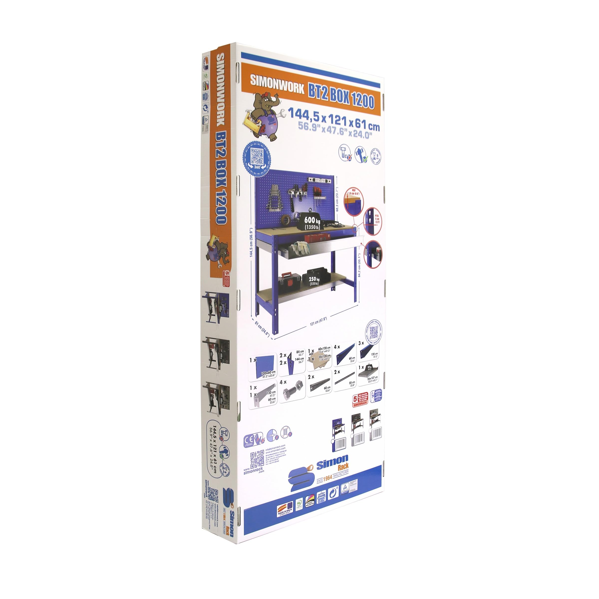 Simon Rack Banco de Trabajo Taller con Ruedas 910x610 mm - BT2 | Panel Perforado y Cajón, Tablero madera 16 mm, Capacidad Carga 120 kg, Galva , Pintura anticorrosión, Montaje sistema clic