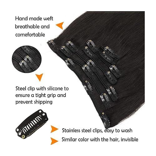 Miniatura 5 de GOO GOO - Extensiones de cabello lacio humano Remy con clip, color negro natural, grueso, 14 pulgadas, 7 piezas, 120 gramos