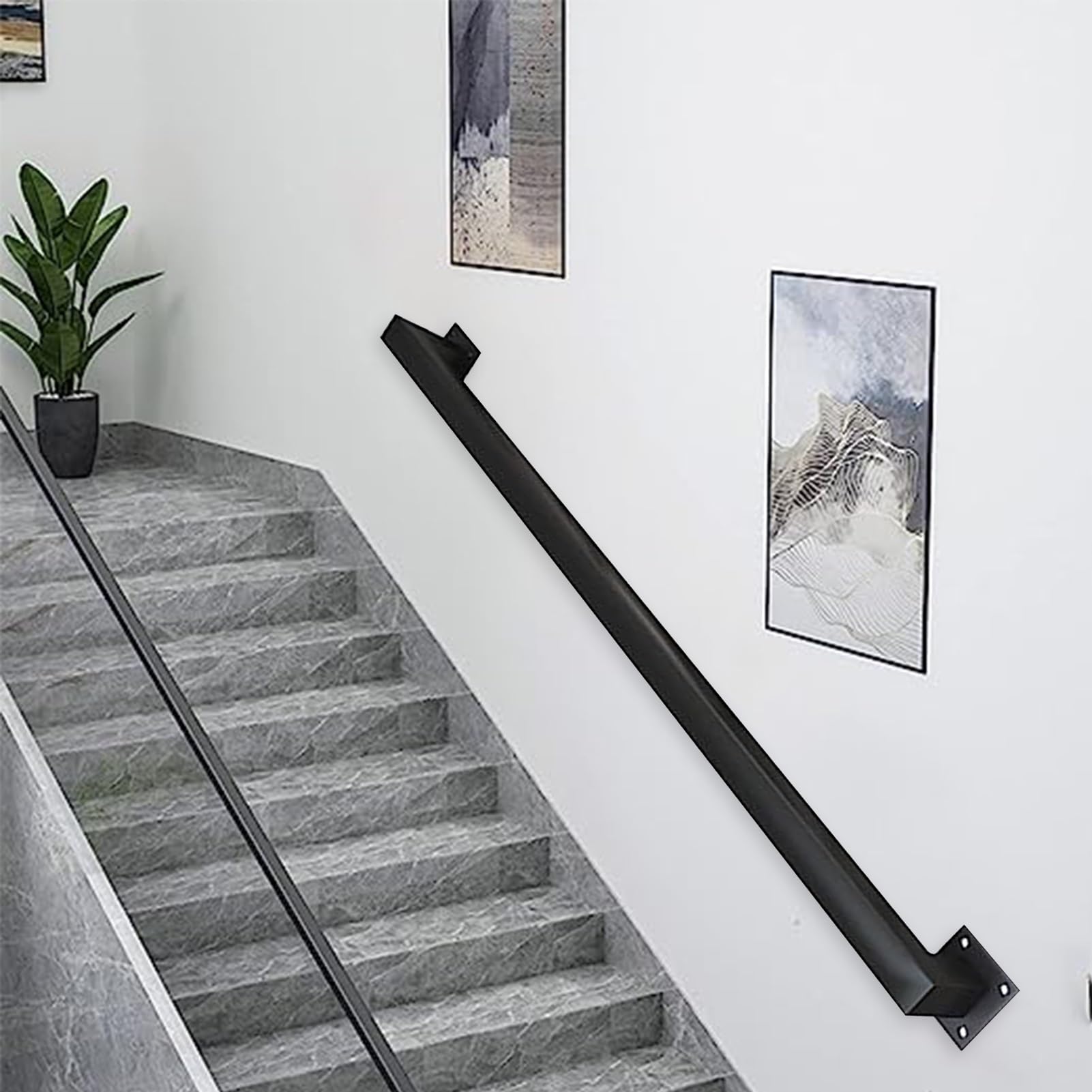Corrimano in metallo da 30-600cm per scale, gradini interni ed esterni，corrimano per scale supporto per parete in ferro battuto, Ringhiere a mano Prendi la rotaia - kit completo(Nero,150cm)