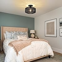 Vista 8 de Lámpara de ratán para montaje en techo, lámpara de techo bohemia con bombilla LED regulable, mini lámpara de araña de ratán tejida a mano