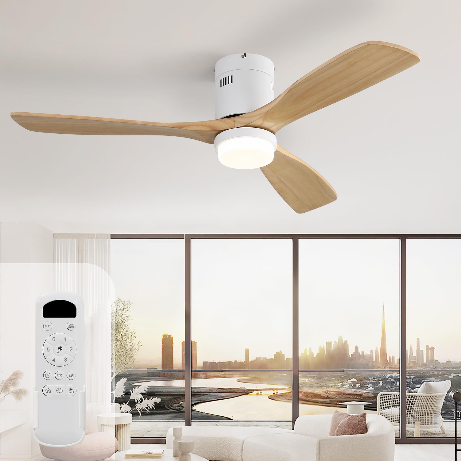 Ventilateur De Plafond Sofucor 132 Cm Avec Lumière LED - Télécommande, 6 Vitesses, Réversible, Silencieux, Pour Chambre Ou Salon