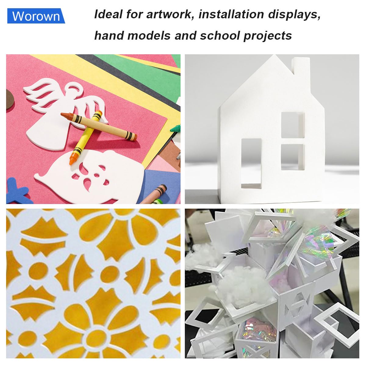 Worown Confezione da 10 pannelli in schiuma A4 (30 x 21,7 cm), poliplat 5 mm bianco per presentazioni, negozi, uffici e progetti artistici
