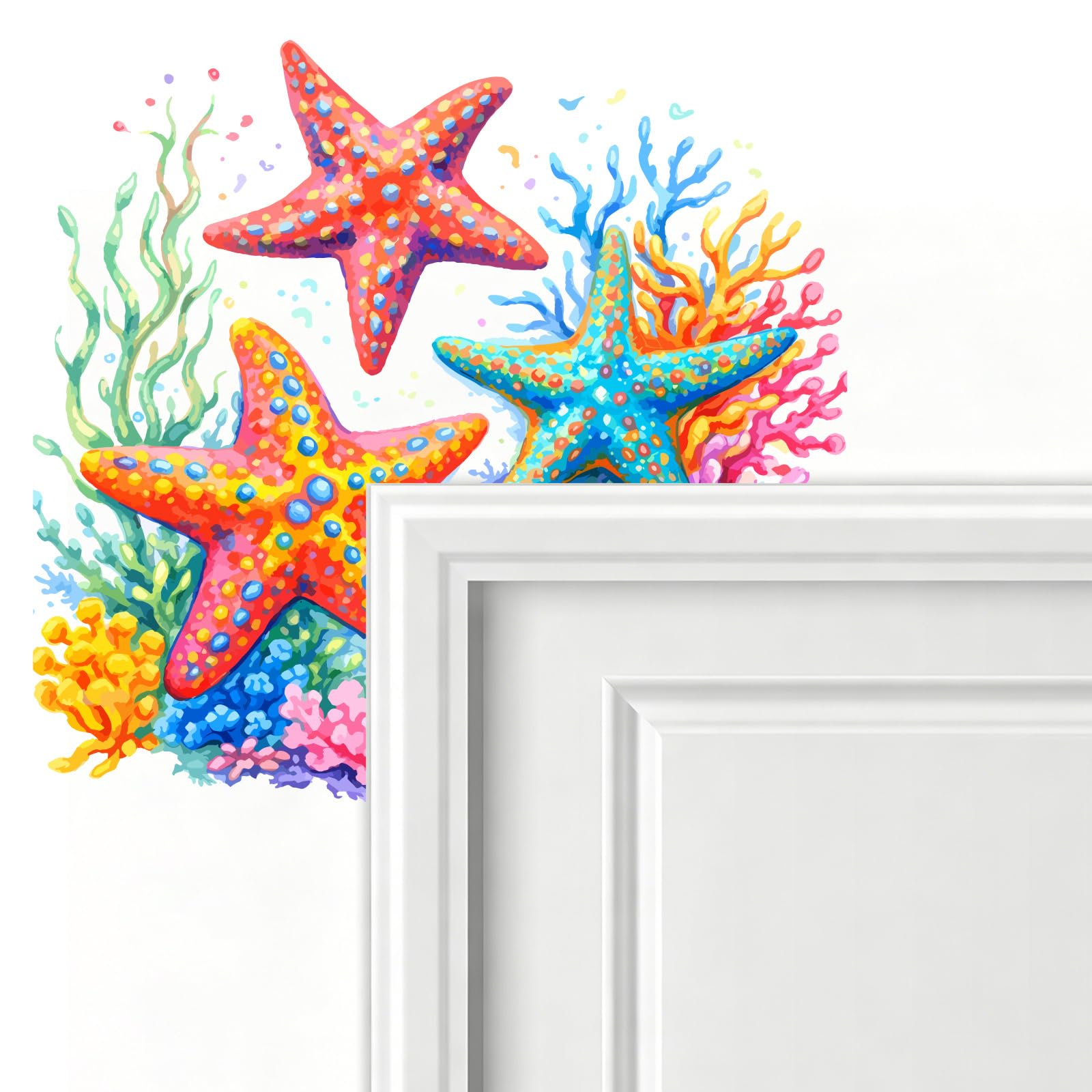 PLIGREAT 12 Pcs Ocean Animals Wall Stickers, Starfish Sea Turtle Wall Decals for Door Peel and Stick Vinyl Octopus Switch Stickers for Nursery Bedroom Living Room Bathroom Home Door Corner Decor