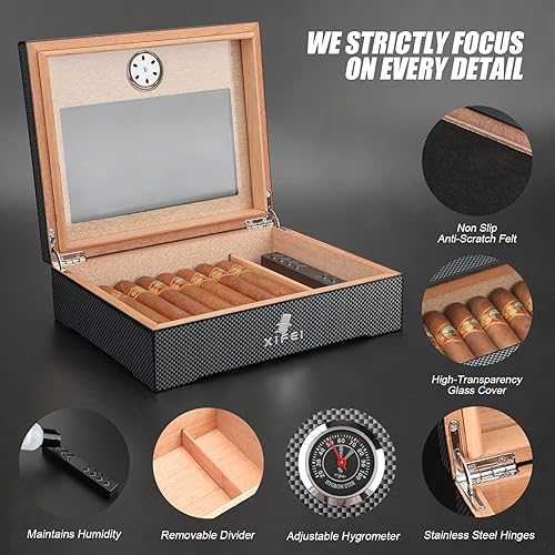 Miniatura 3 de XIFEI Humidor de cigarros y encendedor de llama de 3 sopletes con punzón de puros