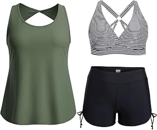 Holipick Women 3 Piece Plus Size Tankini Swimsuits Tummy Control Bathing Suits with Bikini Top with Boy Shorts Price In India