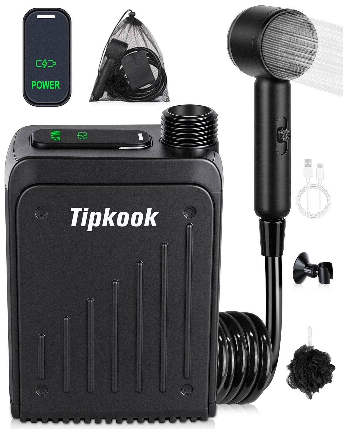 ポータブルシャワー Tipkook 電動シャワー USB充電式 水流量段階調節…