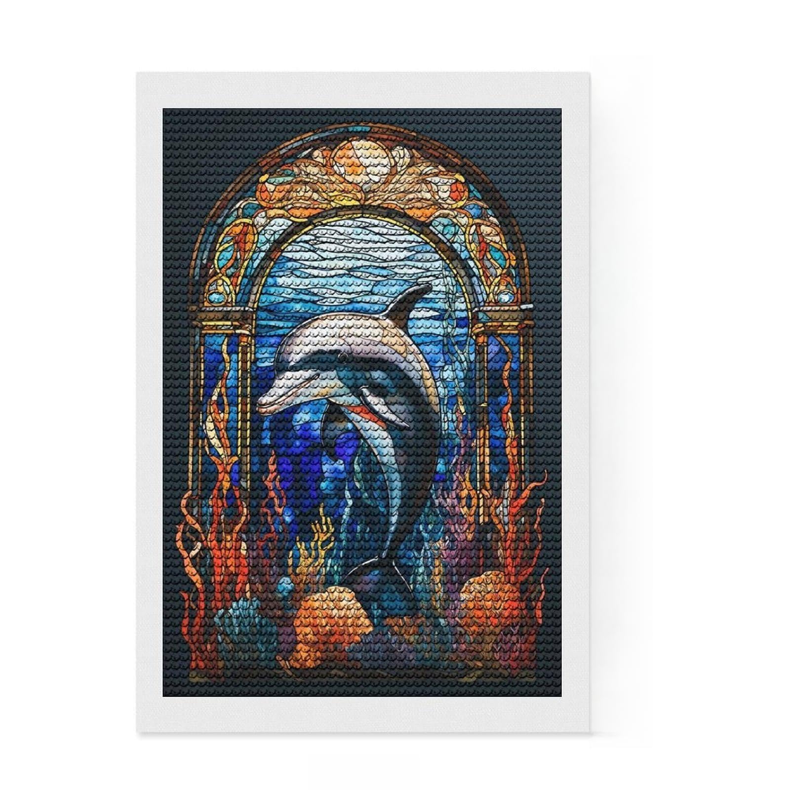 Junmoney Dolphin Round Drill Diamond Painting 8"x12", for Women, Farmhouse Decor, Good for Quiet Evenings, Birthday Gift
