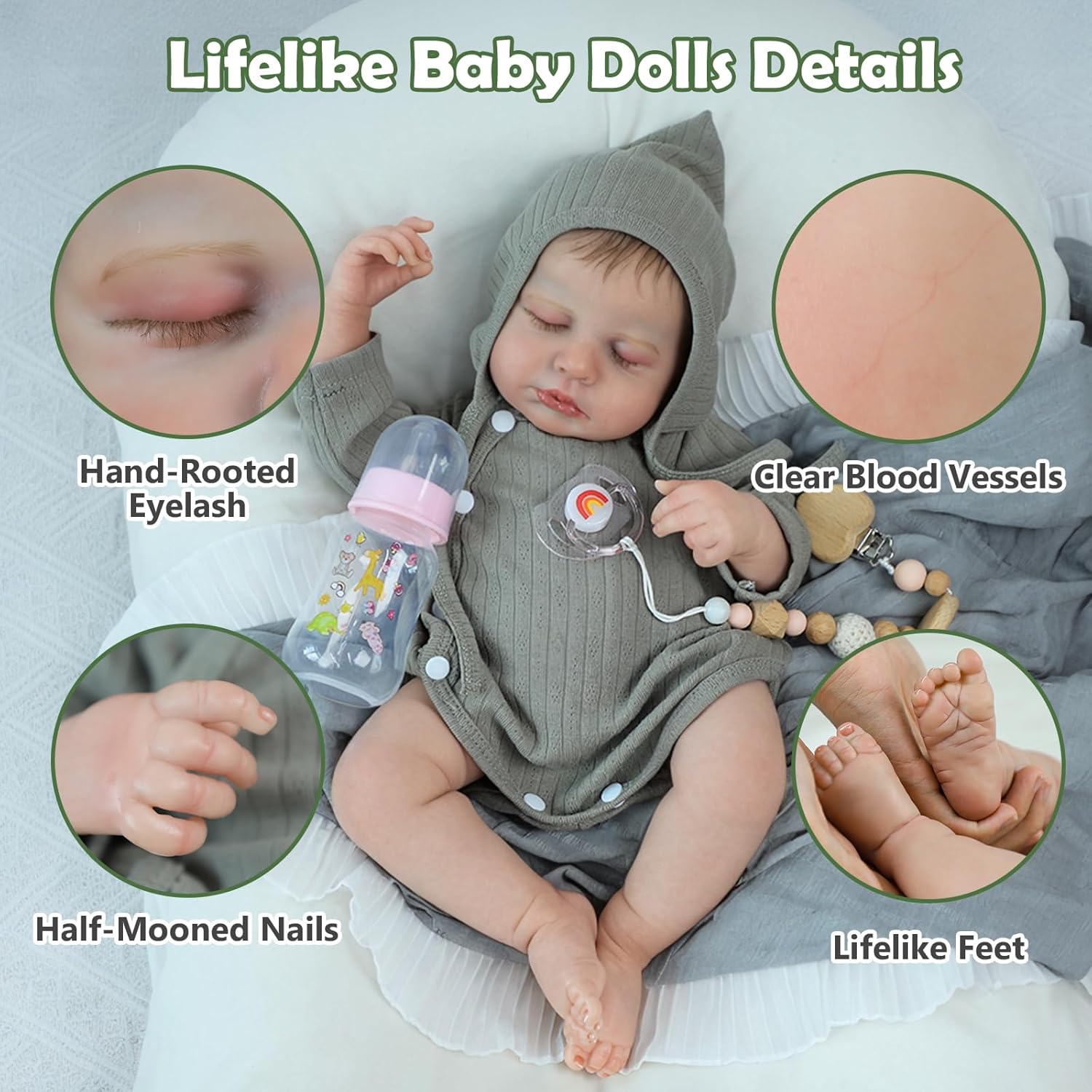 SCOM 20-Inch Realistic Reborn Baby Girl Doll, Soft Full Vinyl Body, Bathable & Poseable, Weighted Feel, Hand-Painted Details with Gift Box & Accessories, Ages 3+