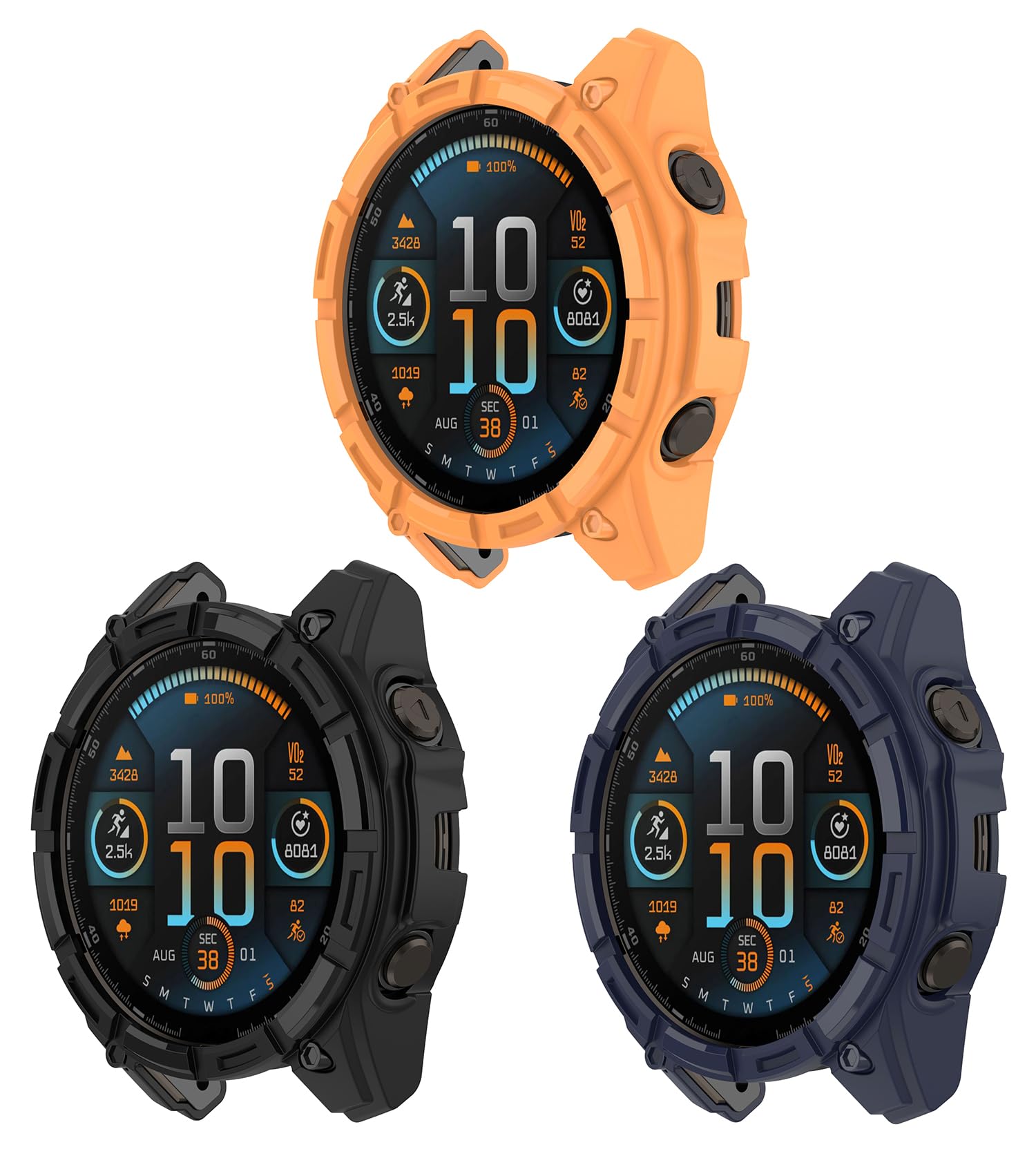 3Pack Watch Cover Compatible with Garmin Fenix 8 51mm (Not The Solar Version) Smartwatch Cover Soft TPU Case (Black,Nave,Orange)