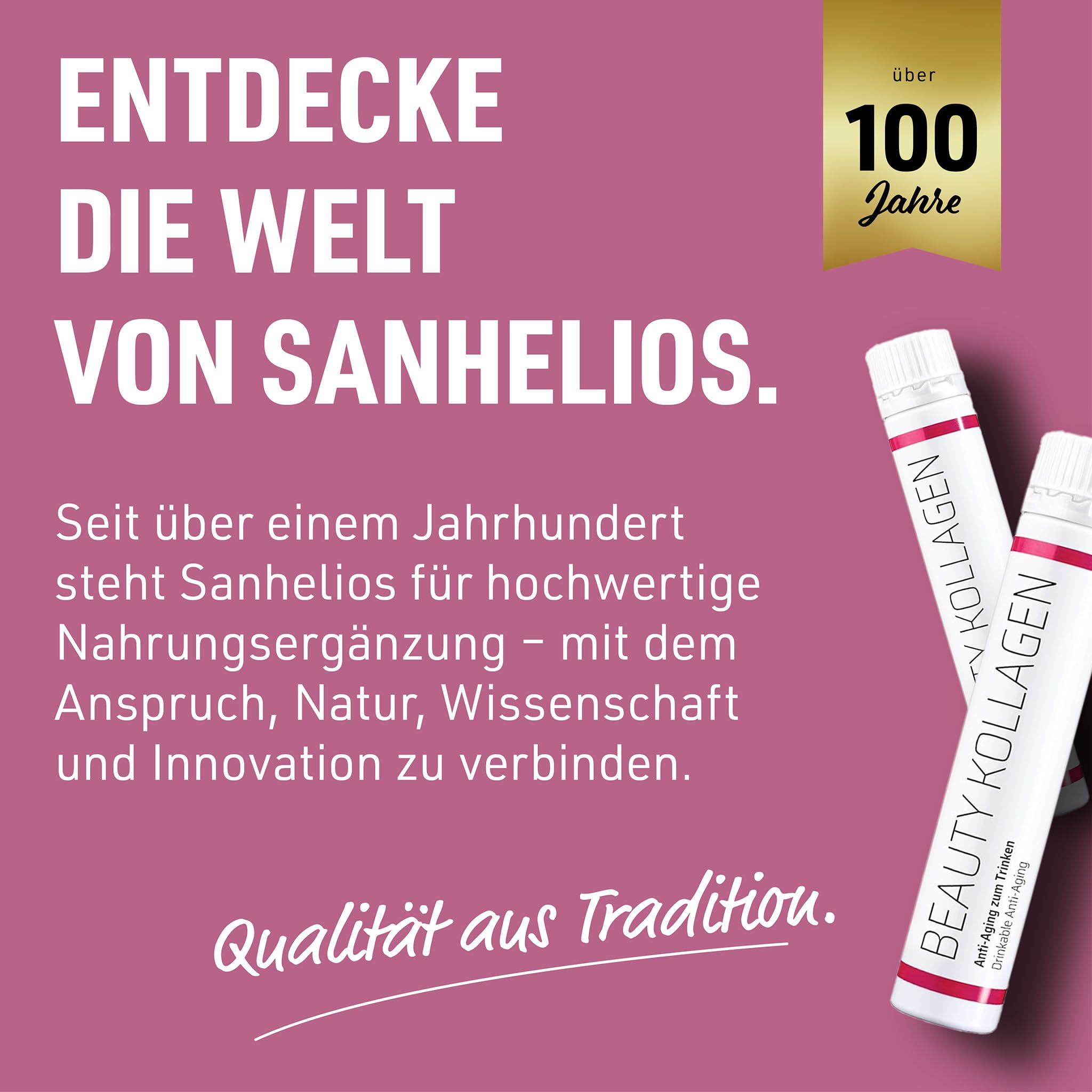 Sanhelios Beauty Kollagen HAUT-ELIXIER – Anti Aging zum Trinken* | 2500 mg Premium-Kollagen-Peptide + Biotin, Kupfer & Vitamin C, Blütenhonig & Gelée Royale | 30 Trinkampullen, Made in Germany