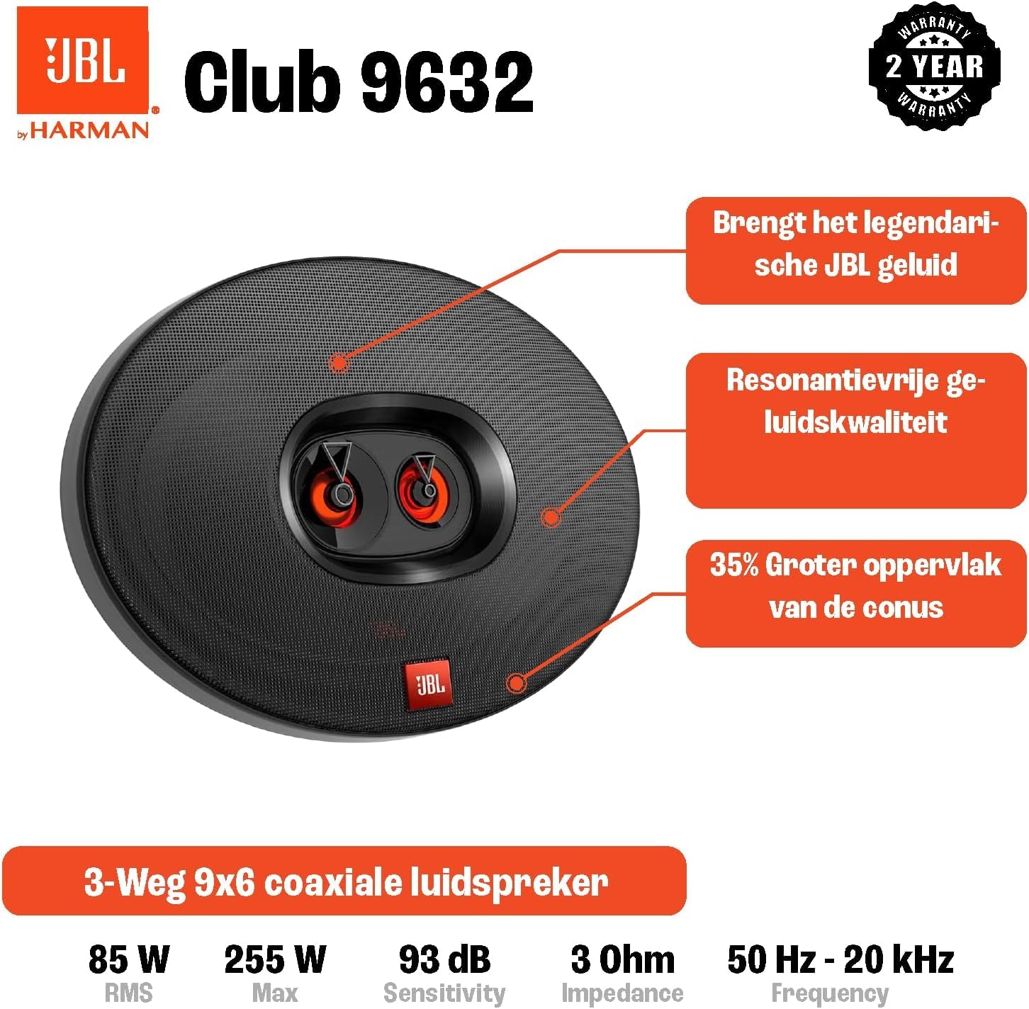 JBL Club 9632 - Harman Kardon 3-Way Car Speaker Set - 255 Watt JBL