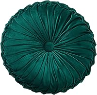 Vista 42 de Almohada redonda de terciopelo de 15 x 15 pulgadas, plisada, redonda, rellena de calabaza, para el hogar, para sofá, silla, cama, suelo de Verde
