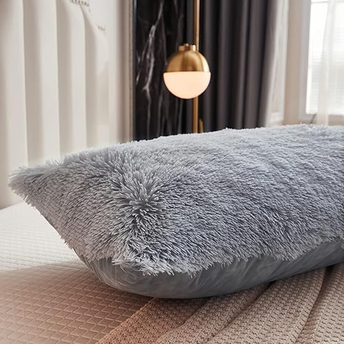 Miniatura 10 de WERDIM Funda de almohada de pelo sintético lanudo y esponjoso de 21 x 54 pulgadas, fundas de almohada de terciopelo con cierre de botón, funda de