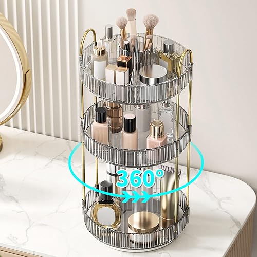 Miniatura 5 de Organizador de maquillaje giratorio de 360, almacenamiento de maquillaje de gran capacidad, organizador de perfumes de 3 niveles, organizador de