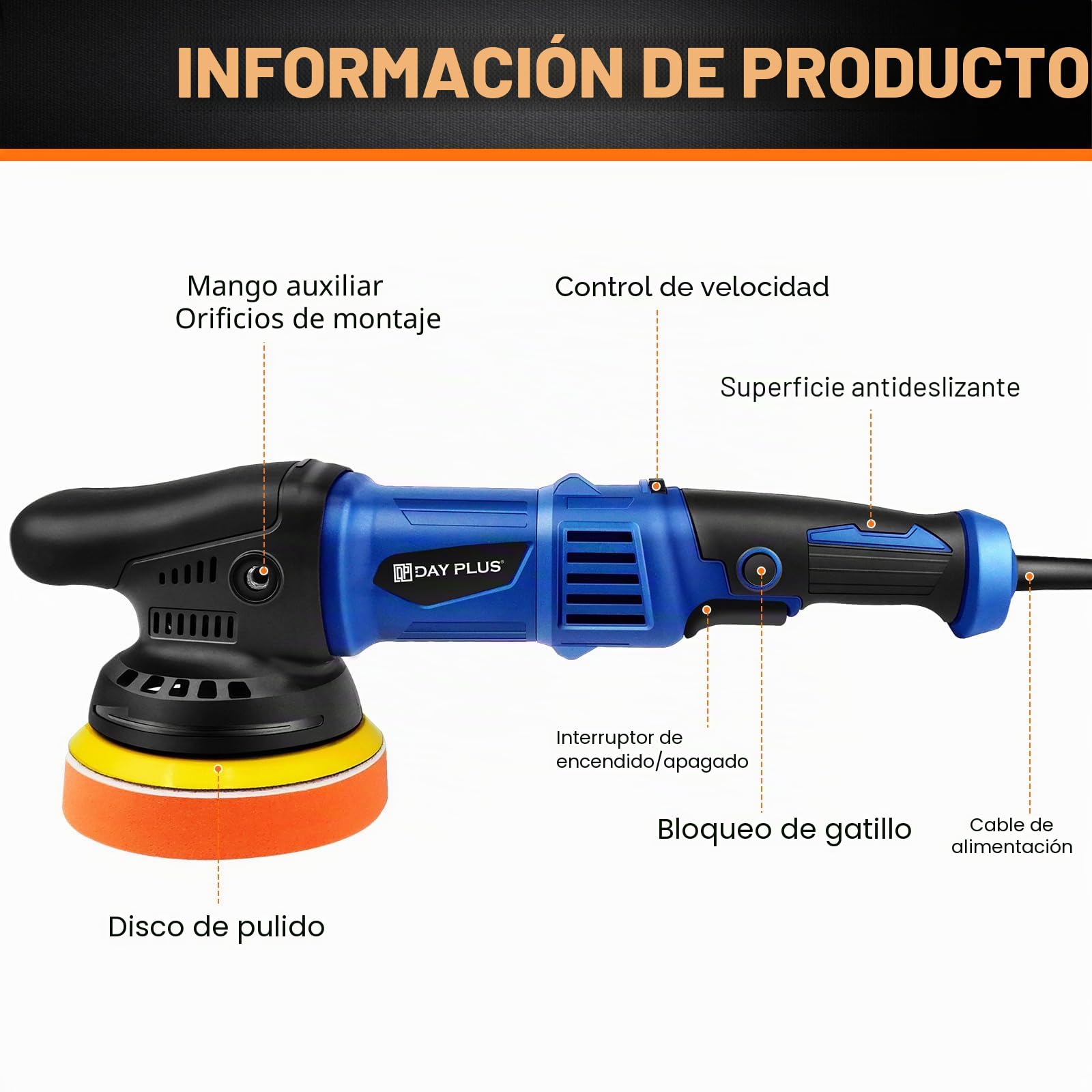 Pulidora excéntrica, 1200 W, juego de máquina pulidora para coche, 6 velocidades variables, 25 piezas de pulido, arranque suave, dispositivo de pulido para coche, barco, encerado/arañazos