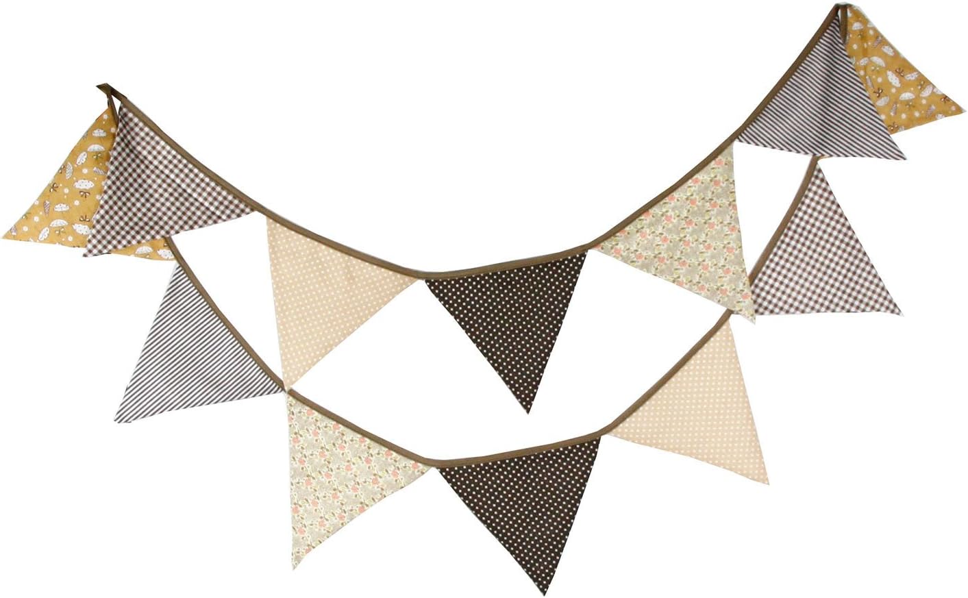 Light Tan Brown Rustic Floral Bunting Fabric Banner Shabby Chic Pennant Garland Wedding Birthday Baby Shower Neutral Theme Party Decoration