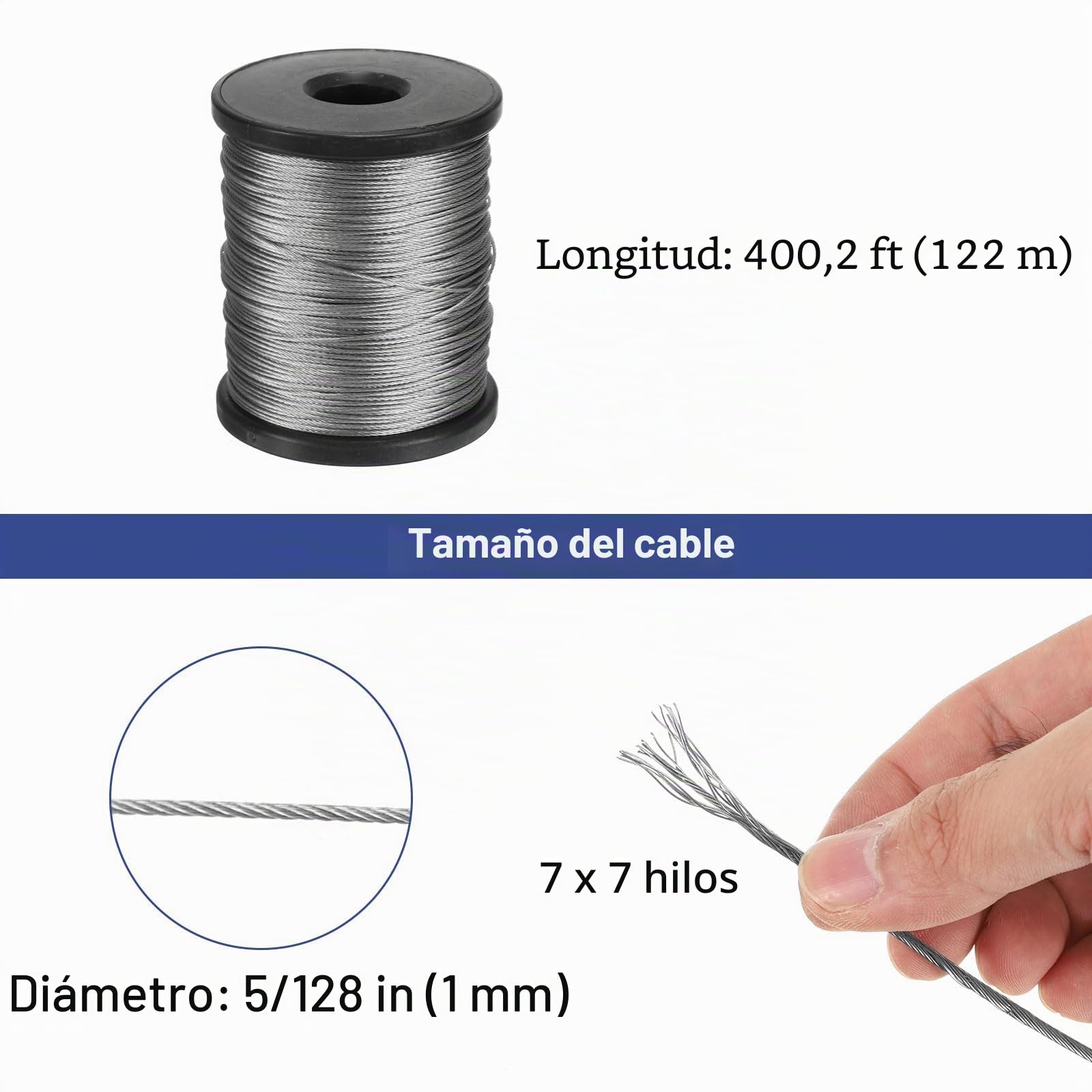 QUARKZMAN 100pcs 122m Cable de Acero Inoxidable 316 1mm Cable de Núcleo 7x7